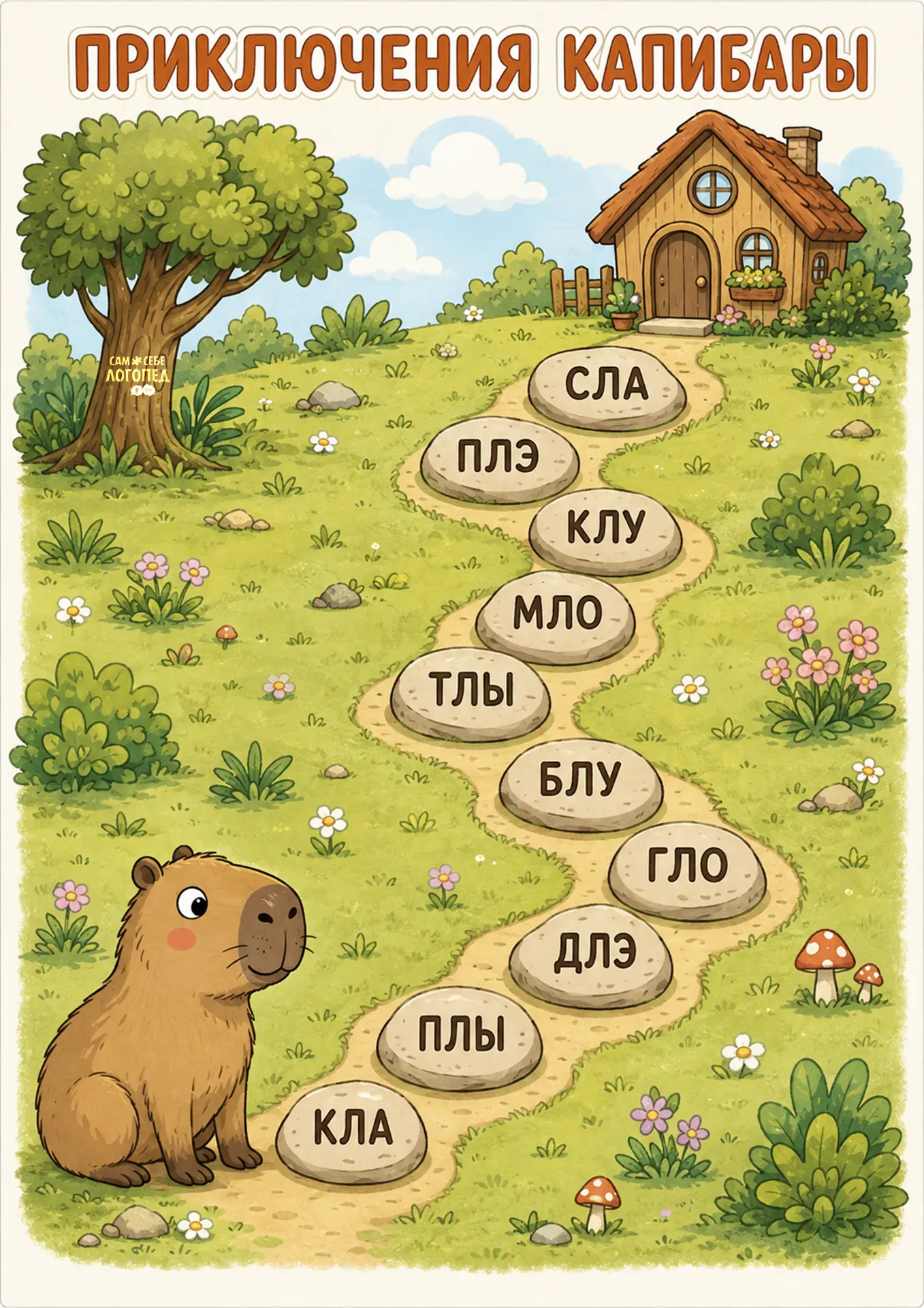 🦛 Два рабочих листа для автоматизации звука «Л» в слогах «Приключения Капибары»