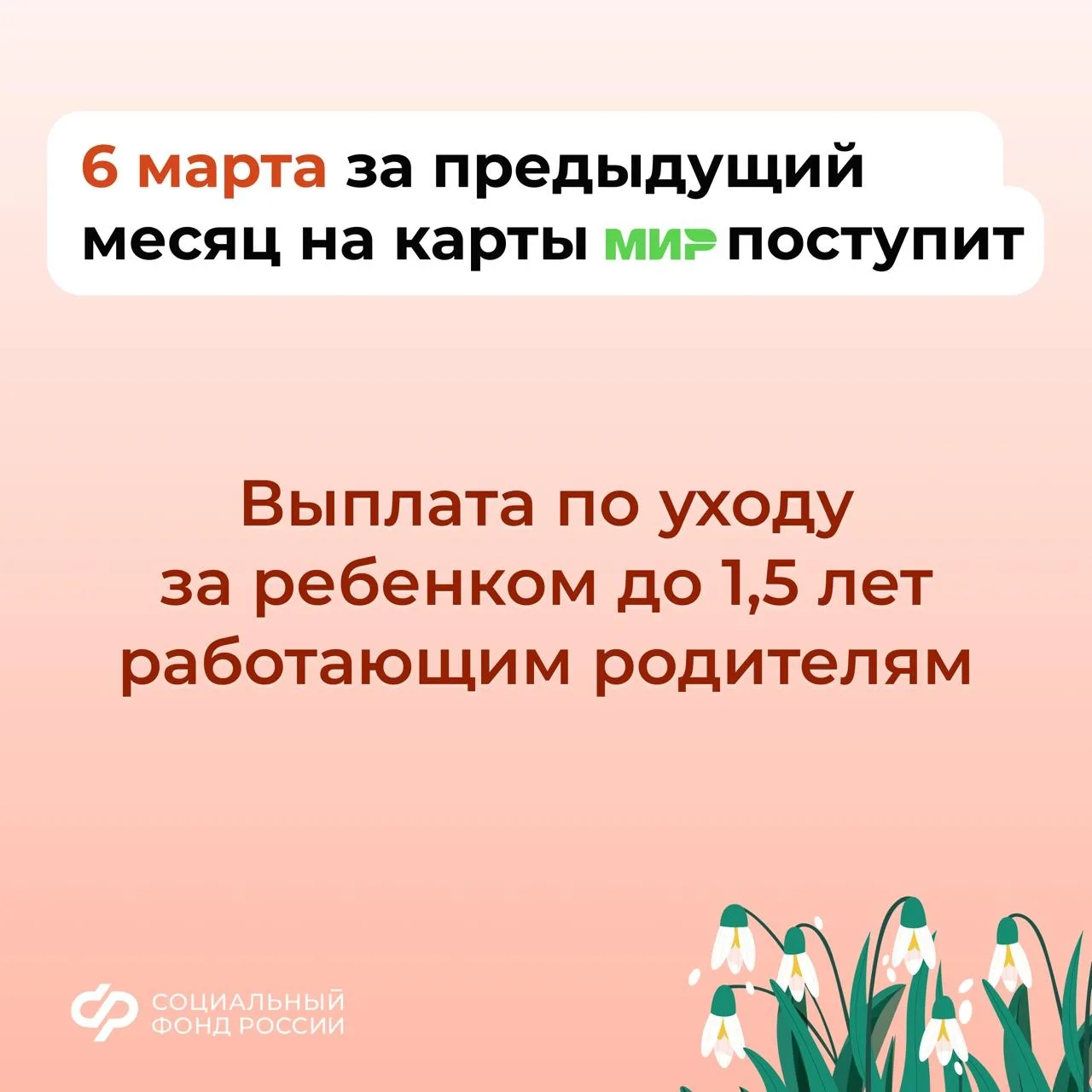 👨‍👩‍👦 3, 5 и 6 марта – дни зачисления выплат семьям с детьми на карты и счета    💳 Напоминаем, что п