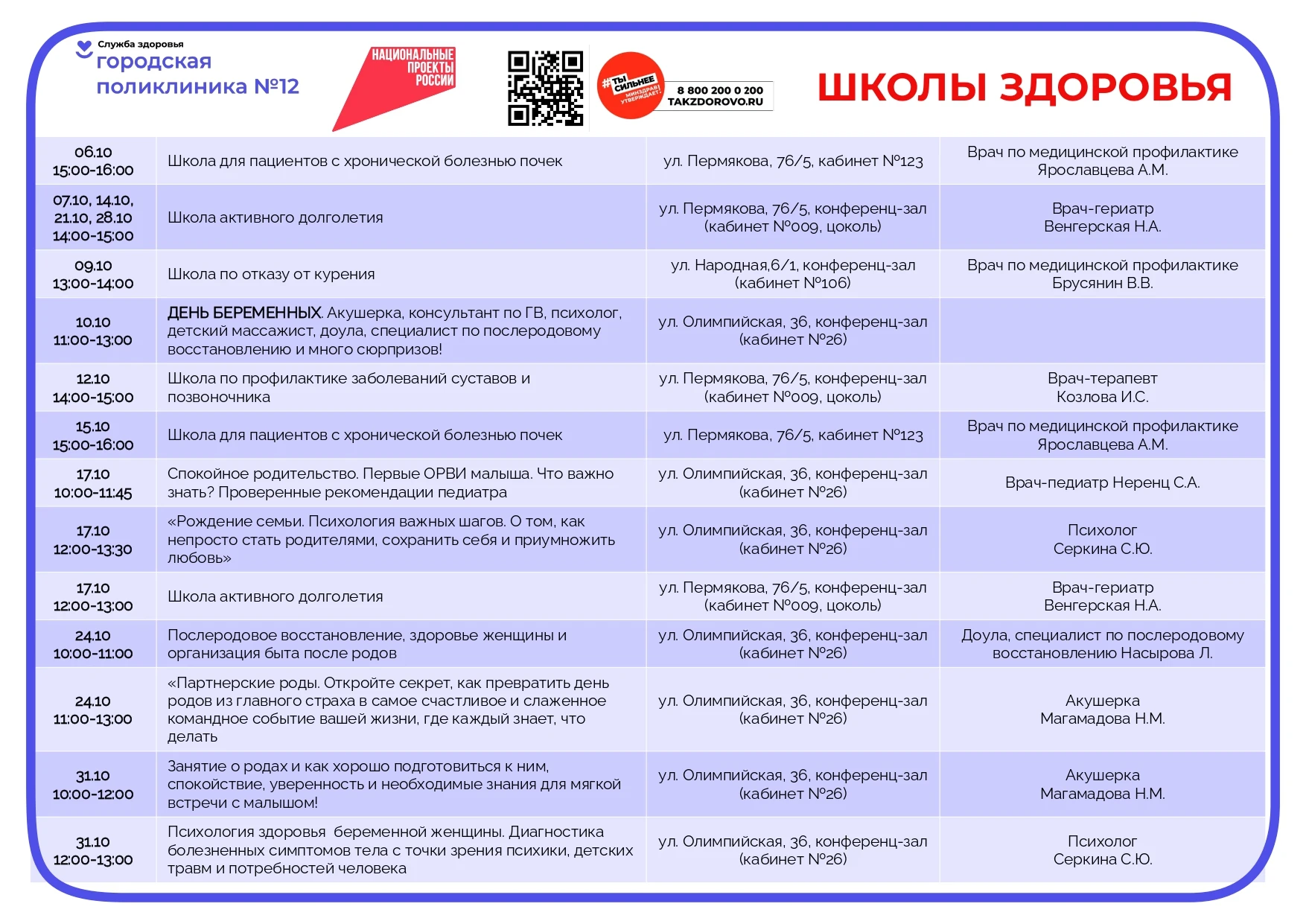 👩‍🏫 Расписание в нашей Школе здоровья!