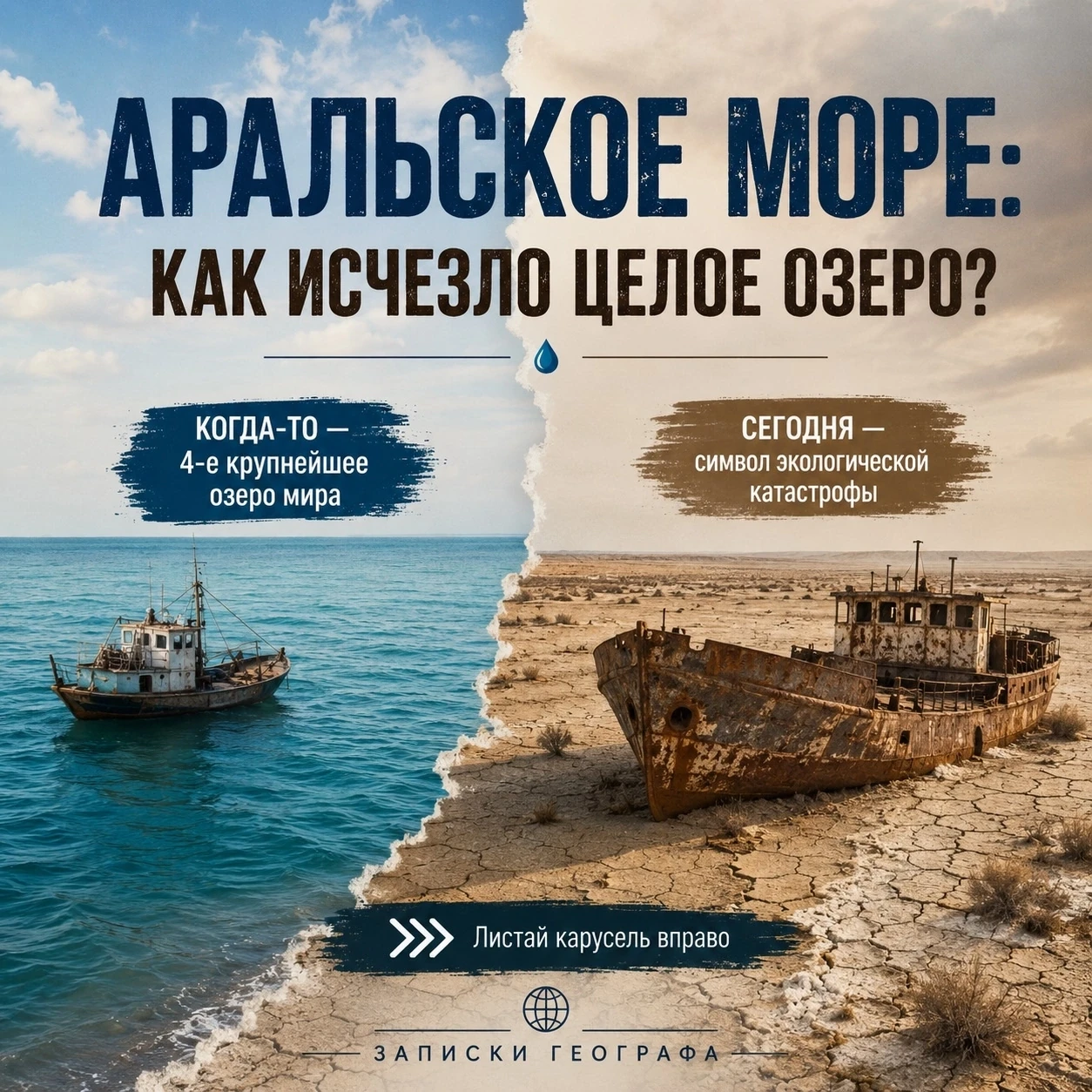 Аральское море: как человек уничтожил целое озеро?

Когда-то Аральское море было одним из крупнейших