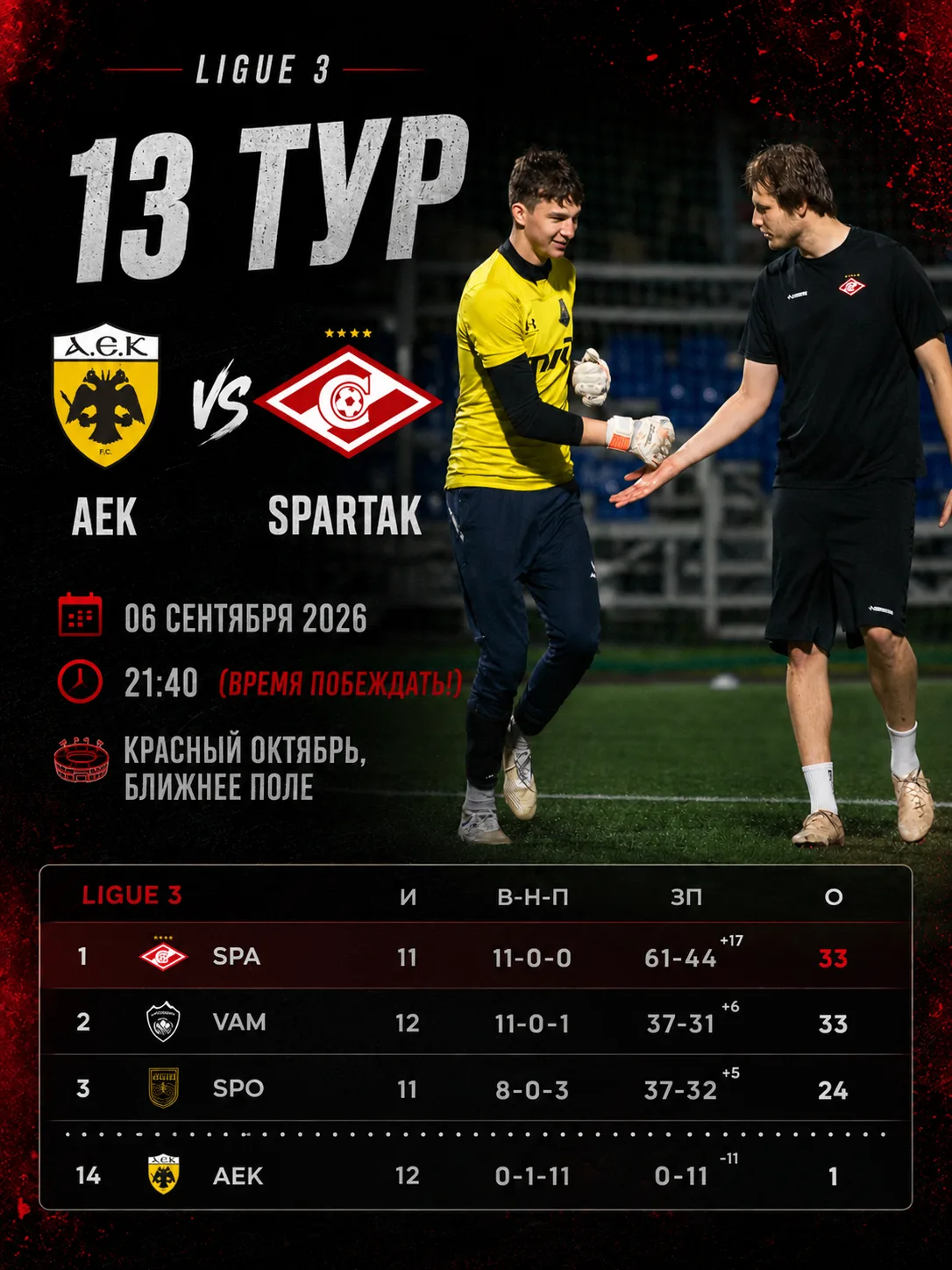 13 ТУР. LIGUE 3  АЕК — ЛФК Спартак