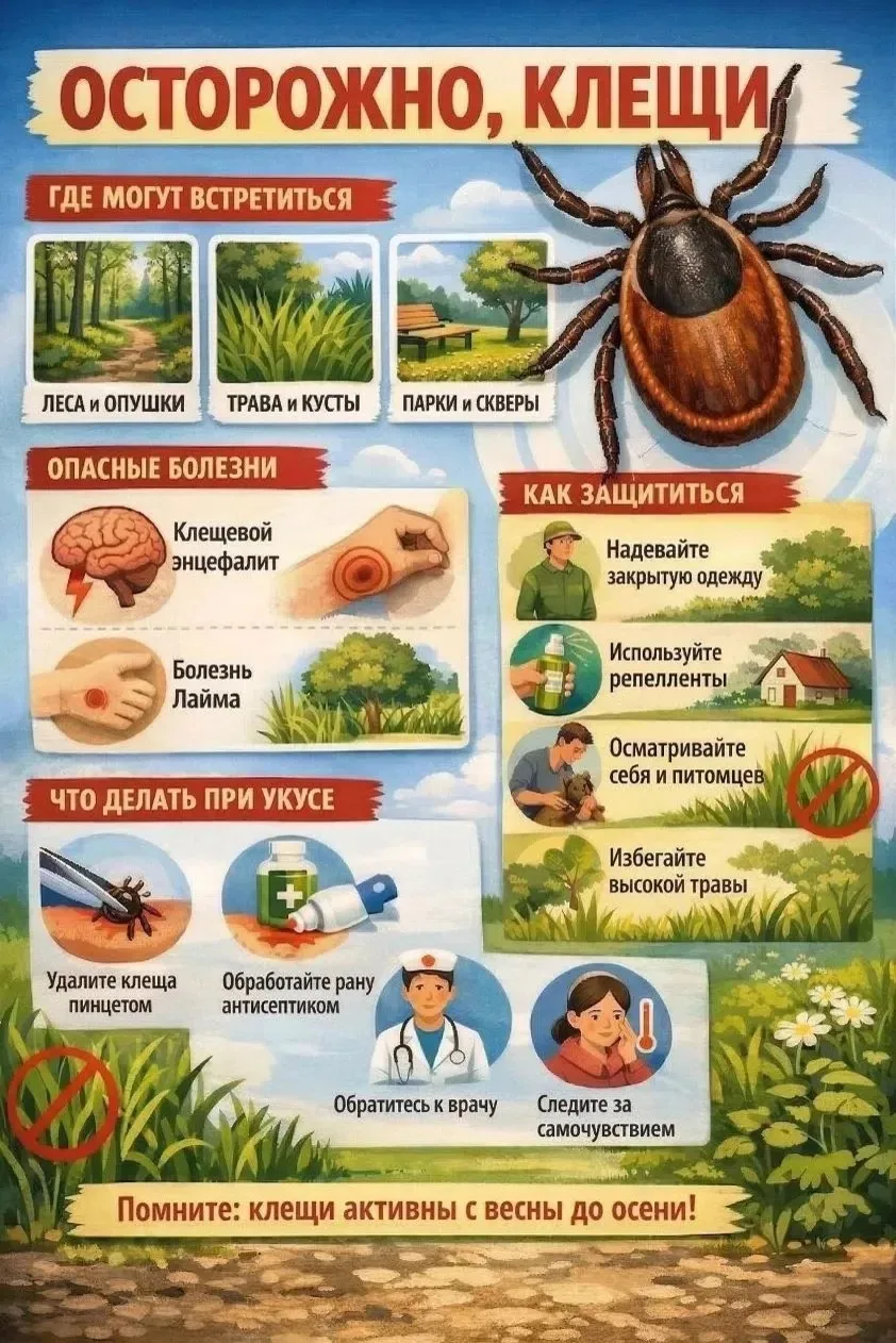 С наступлением тепла активизировались клещи.🕷️ При прогулках в парке, лесу или скверах...