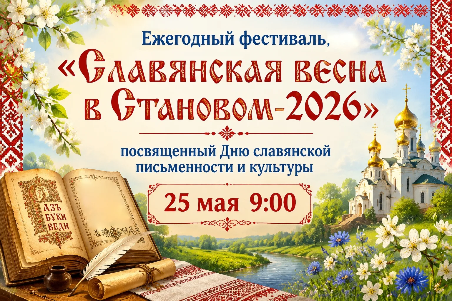 ✏️25 мая в с. Становое состоится ежегодный фестиваль «Славянская весна в Становом-2026»...