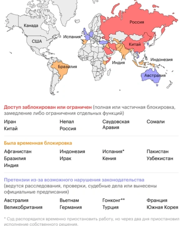 Какие страны предъявляли претензии к Telegram и где его заблокировали
Где работа Telegram уже ограни