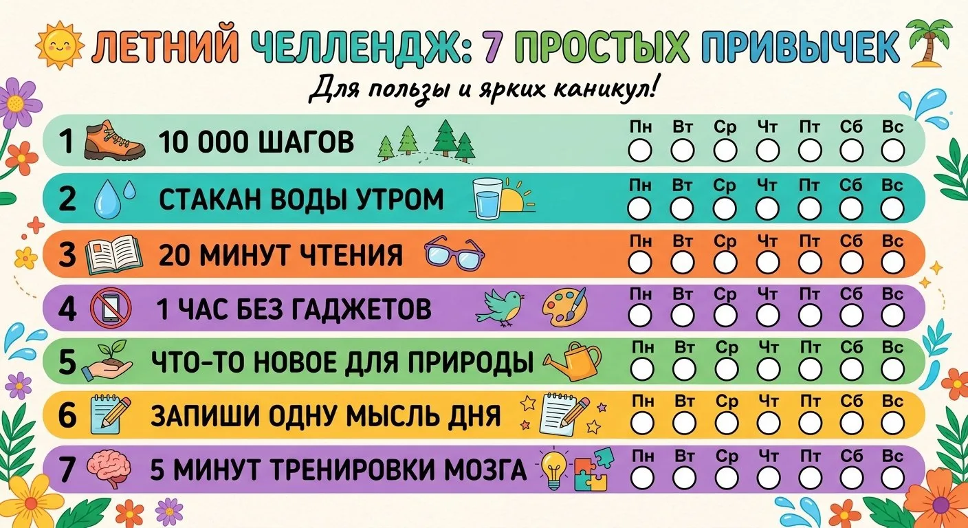 ☀️ Летний челлендж: 7 простых привычек, чтобы каникулы прошли с пользой! ☀️

Каникулы — не только пр