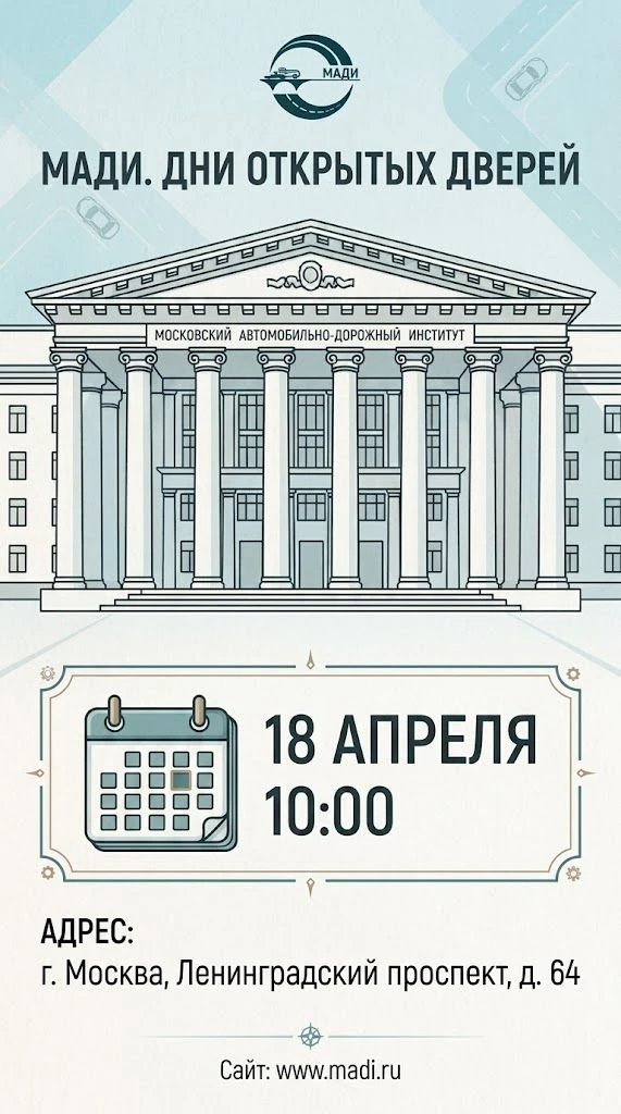 💫 Дни открытых дверей в МАДИ: встречаем абитуриентов 18 апреля  📆 Ближайшая встреча с абитуриентами 