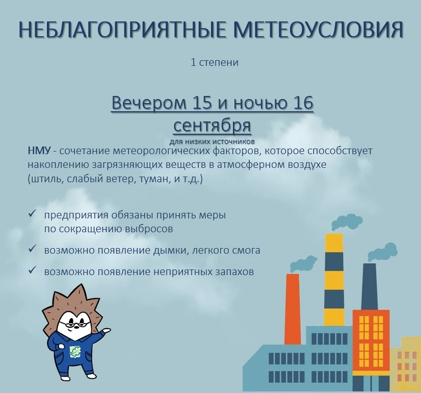 В ближайшее время анонсируют неблагоприятные метеоусловия (НМУ) в городе. Способствующи...