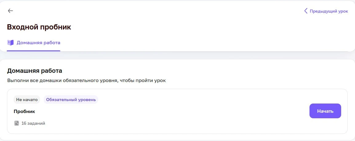 Вас на платформе ждёт очень мощная практика — входной пробник