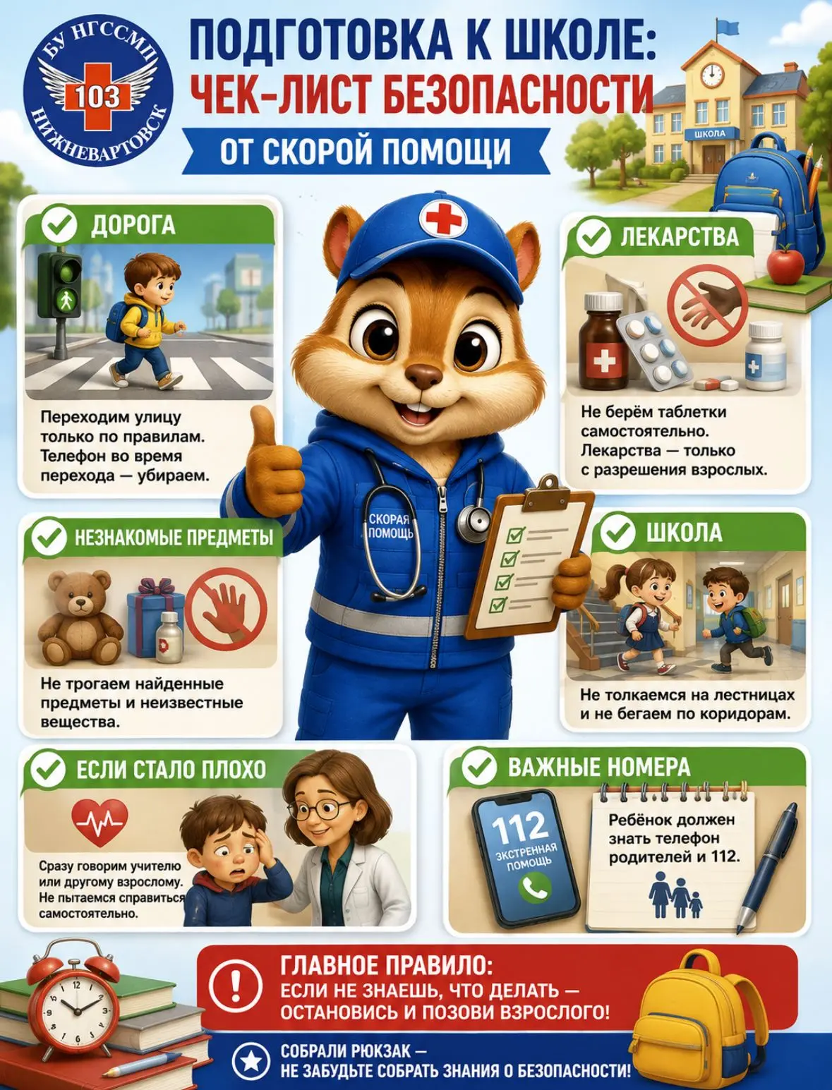 🎒 Подготовка к школе: чек-лист безопасности от скорой помощи 🚑