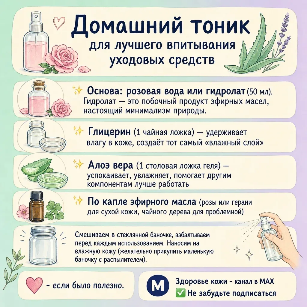 🌿 Эффективный домашний тоник для здоровой кожи