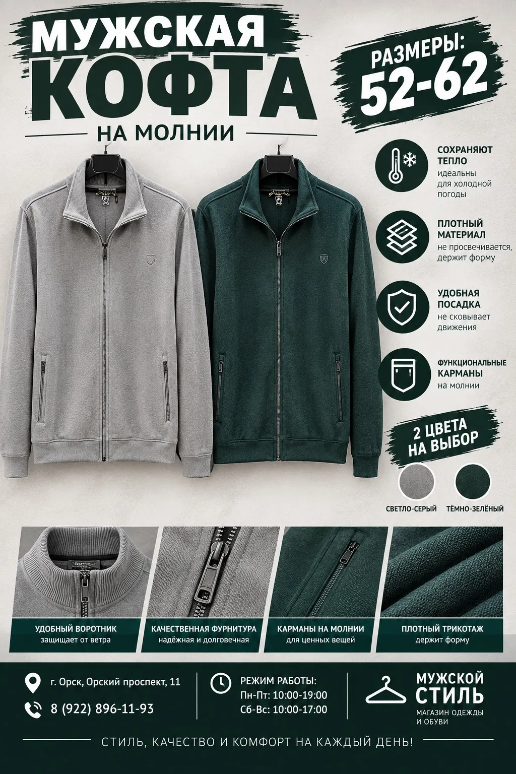 Мужская кофта на молнии