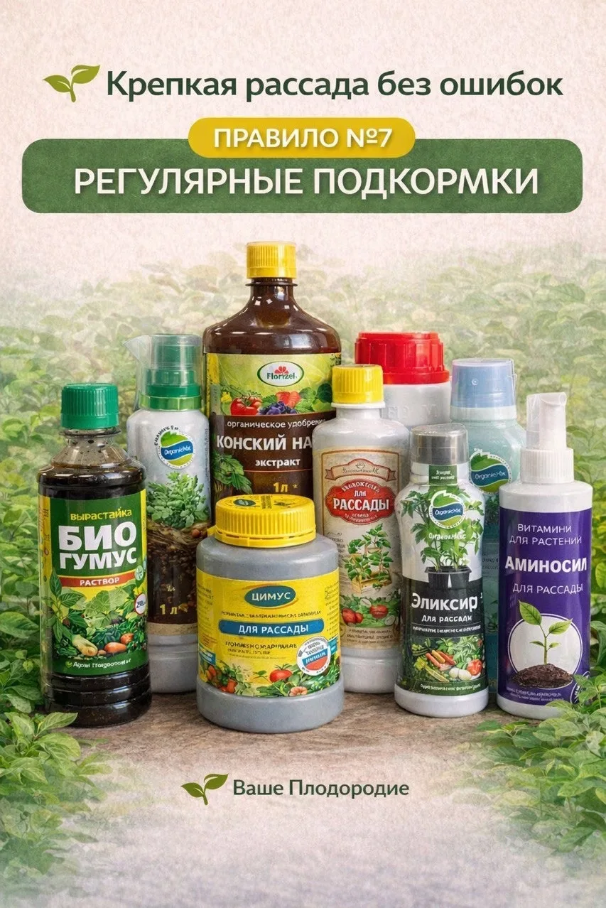 🌱 КРЕПКАЯ РАССАДА БЕЗ ОШИБОК. ПРАВИЛО №7 — РЕГУЛЯРНЫЕ ПОДКОРМКИ
