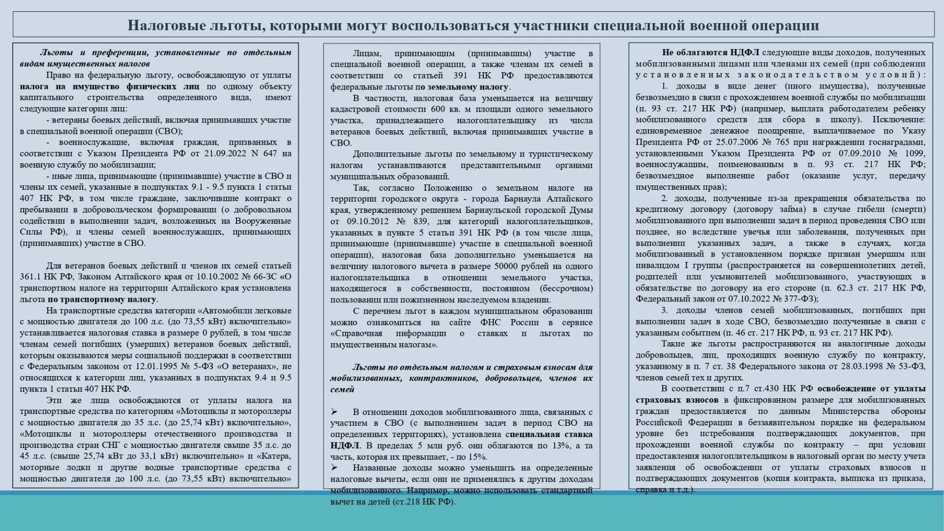 Прокуратура Алтайского края рассказывает о налоговых льготах, которыми могут воспользоваться участни