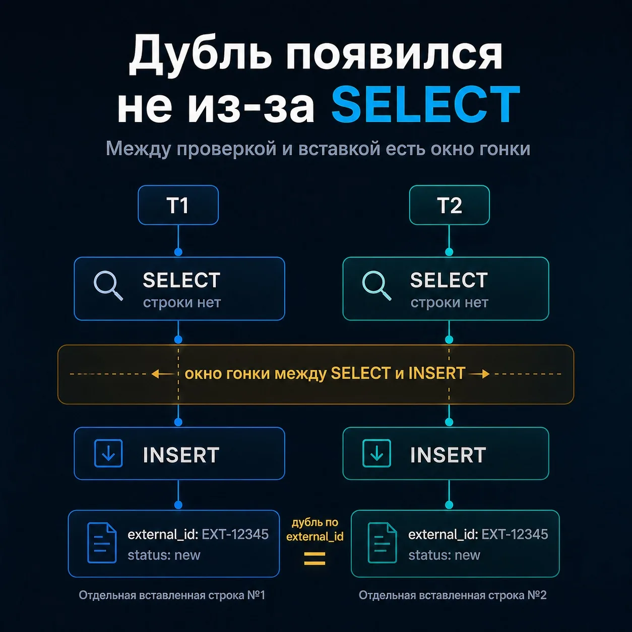 Дубль появился не потому, что SELECT ошибся