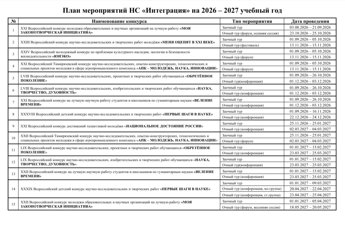 План всероссийских мероприятий на 2026 - 2027 учебный год                                           