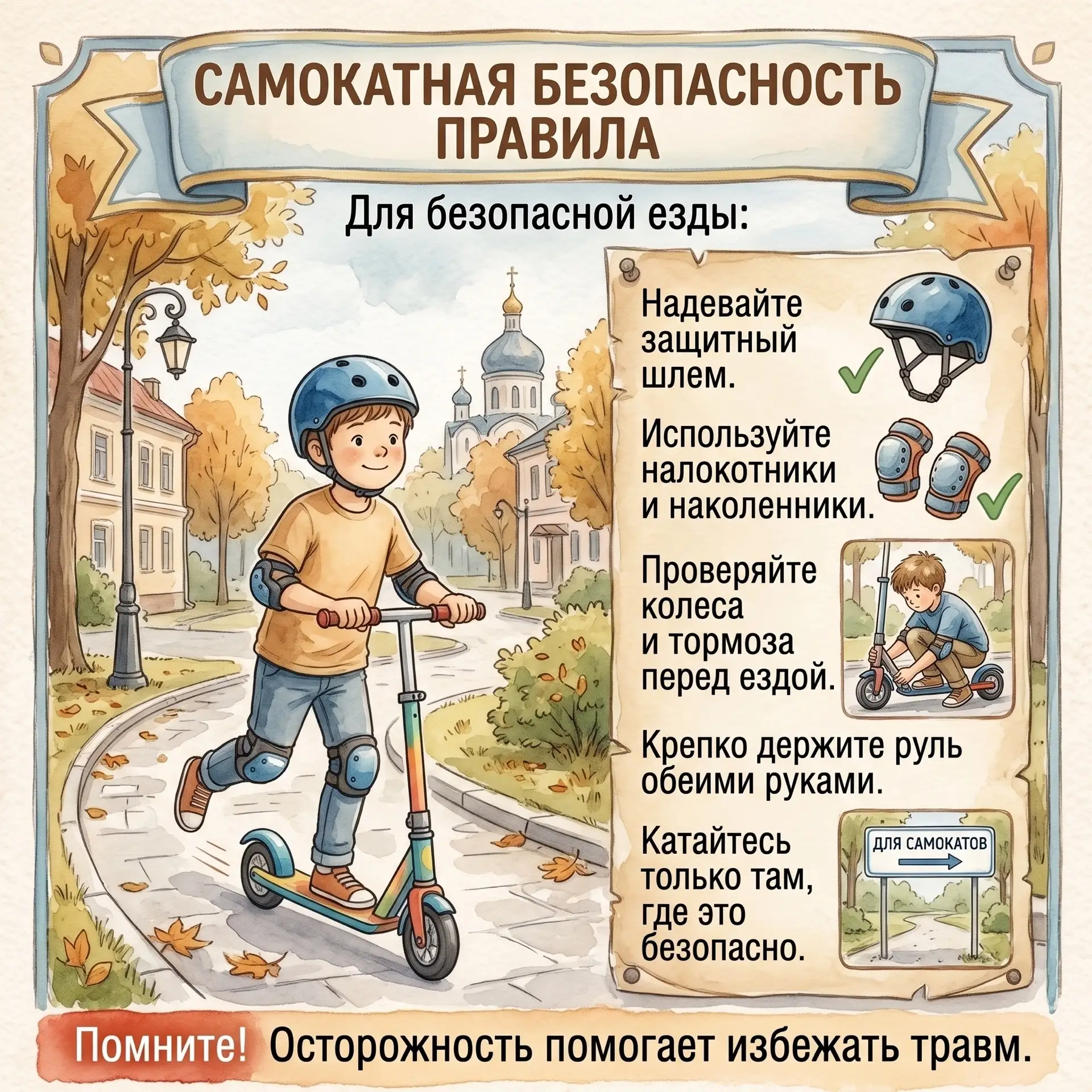 Уважаемые родители! 
🛴 Ваши дети умеют кататься на самокате? Но знают ли они правила безопасной езд