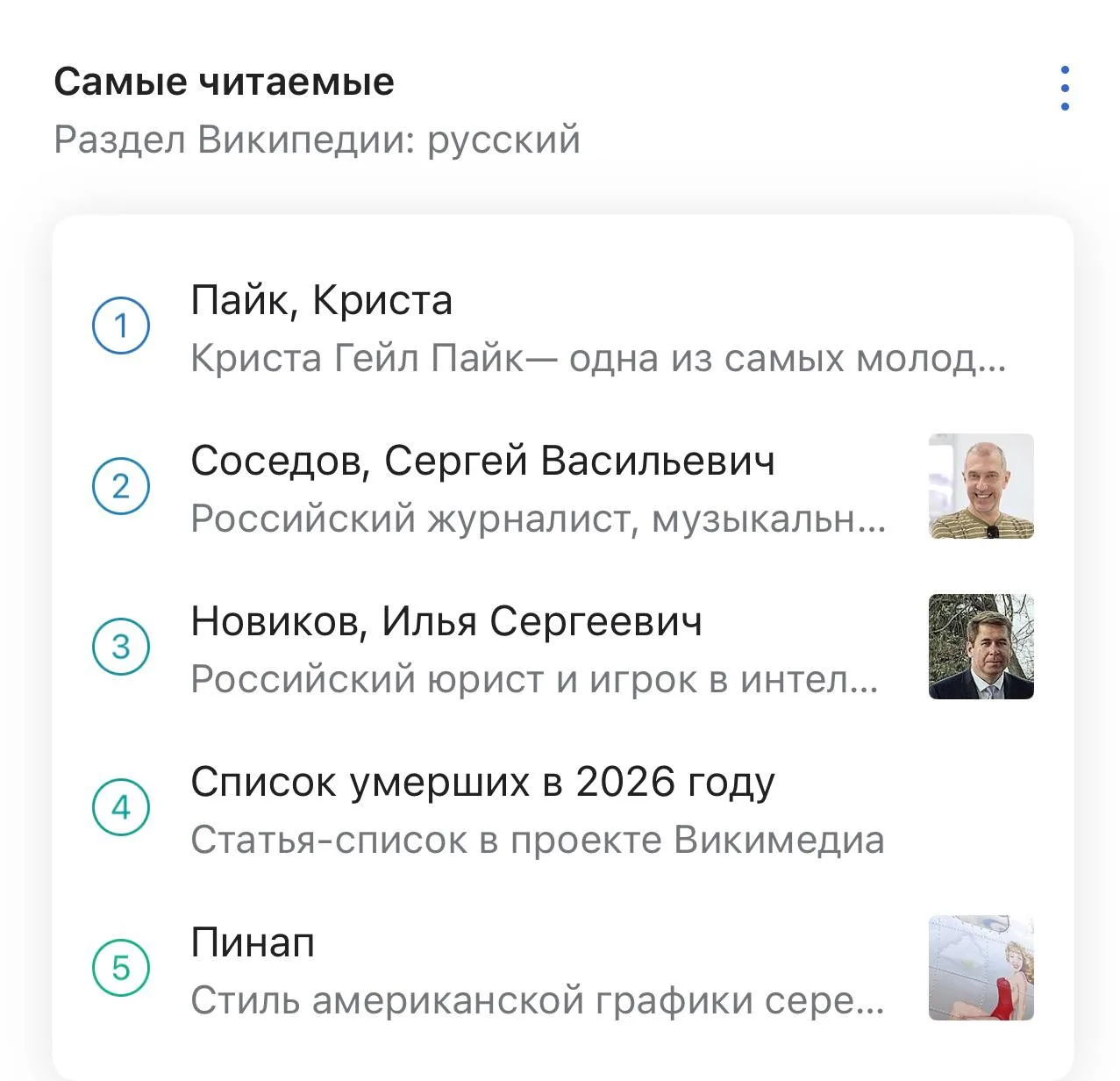 1 октября 2026 года, четверг, самые читаемые статьи Русской Википедии.