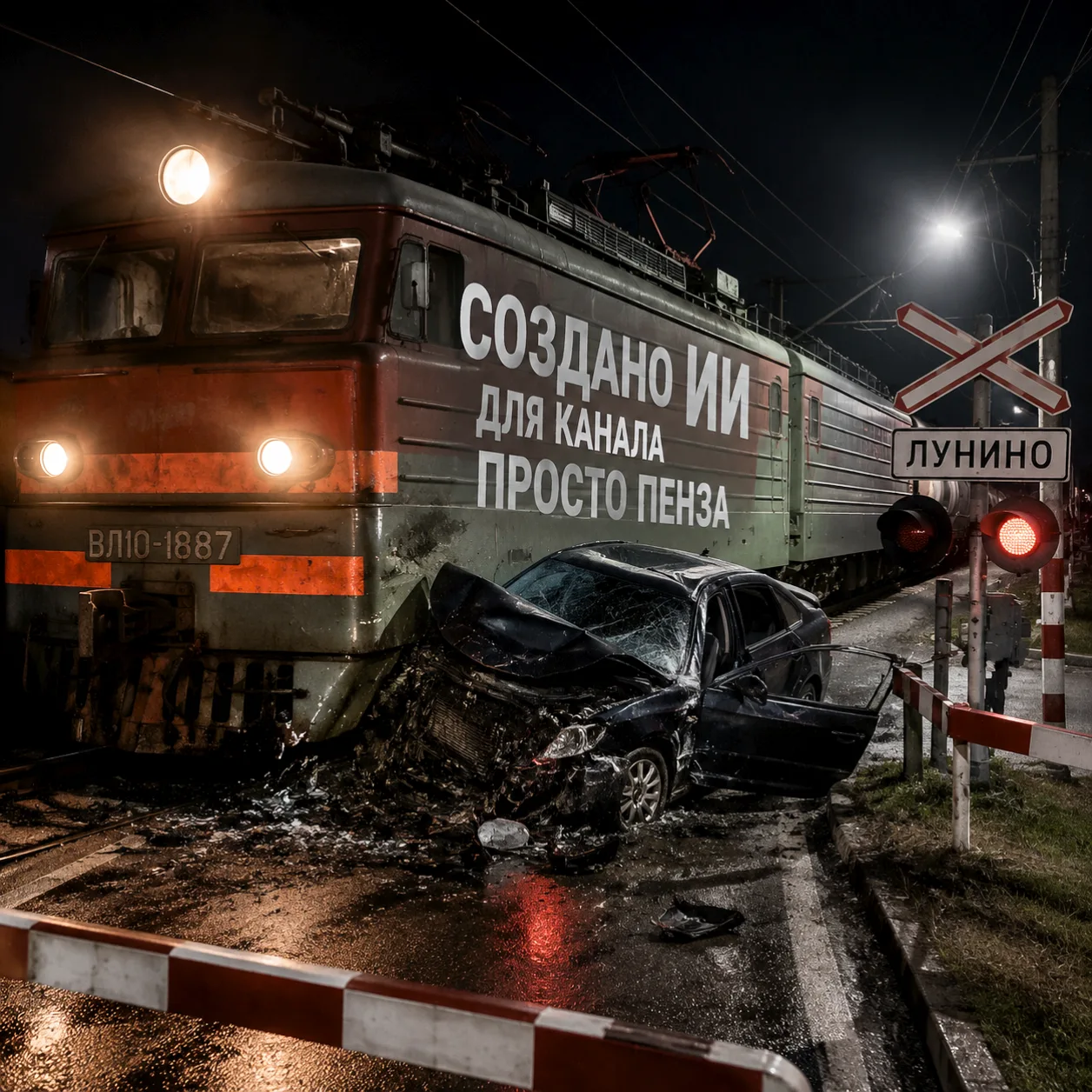 Поезд и автомобиль столкнулись на переезде в Пензенской области.  Ночью 23 мая на железнодорожном пе