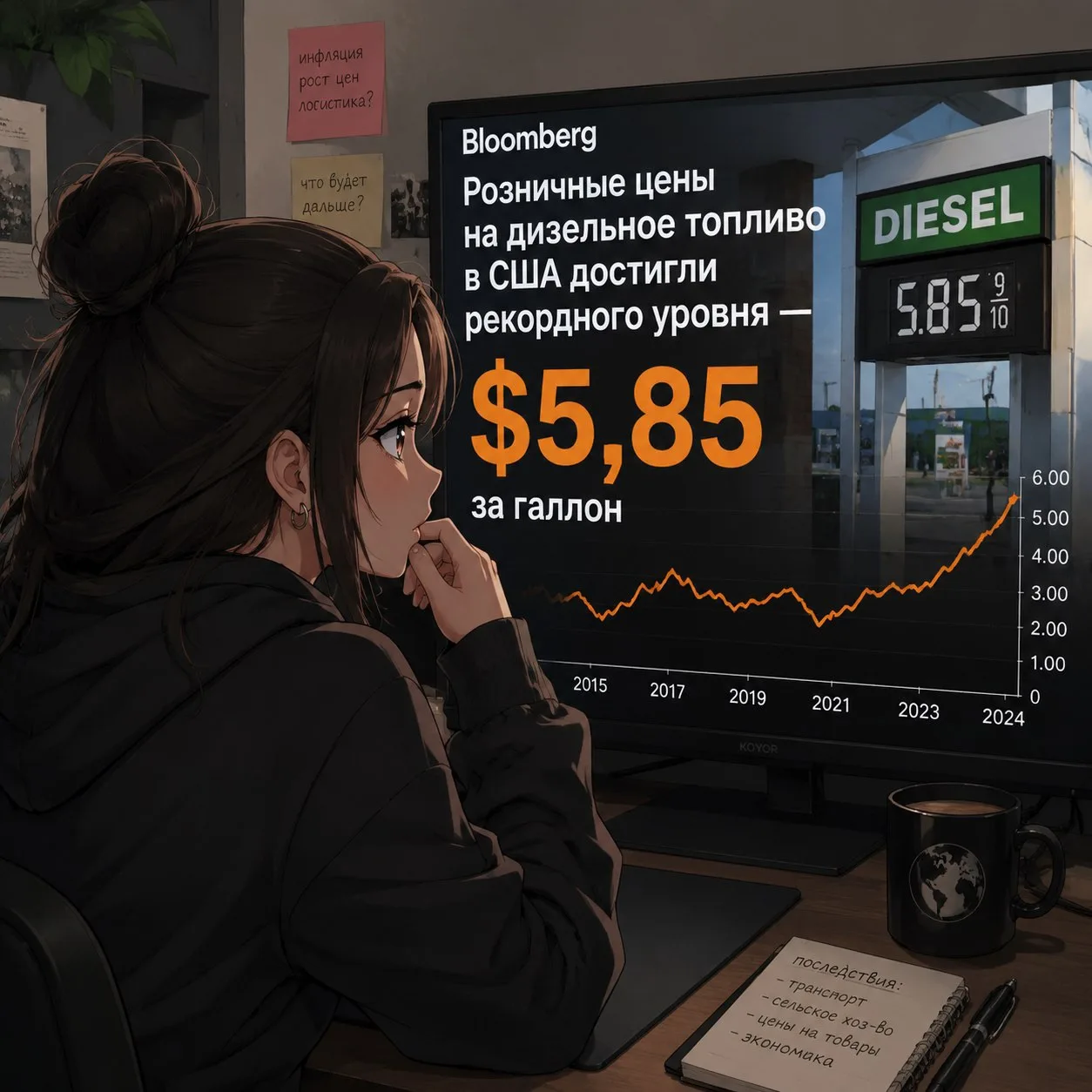 Розничные цены на дизельное топливо в США достигли рекордного уровня - $5,85 за галлон ...