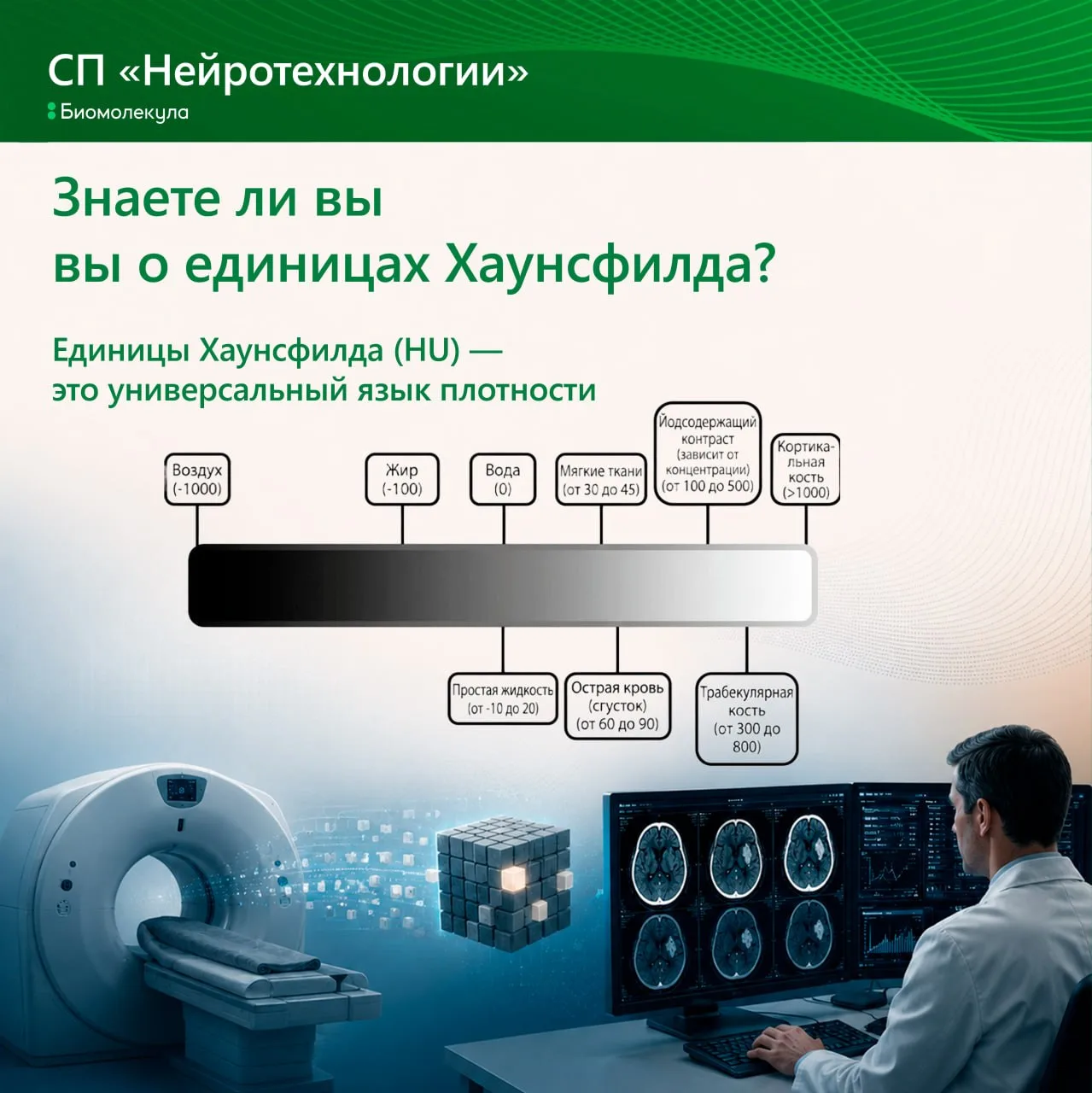 В результате работы компьютерного томографа получаются числовые значения для каждого во...