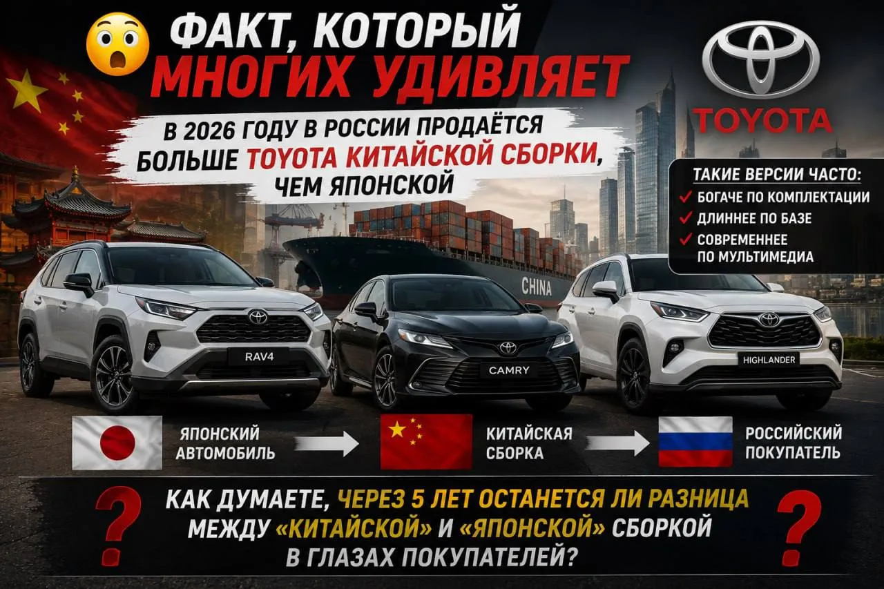 🤯 Факт, который многих удивляет.

В 2026 году в России продаётся больше автомобилей Toyota китайско