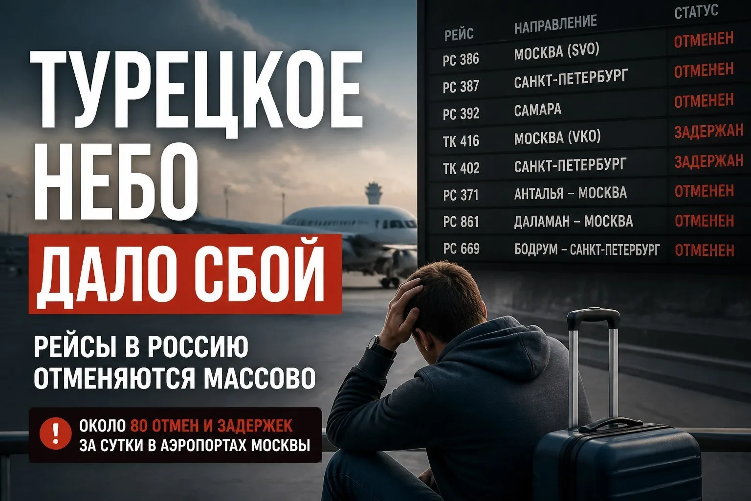 🛩 Турецкое небо дало сбой — рейсы в Россию отменяются массово.