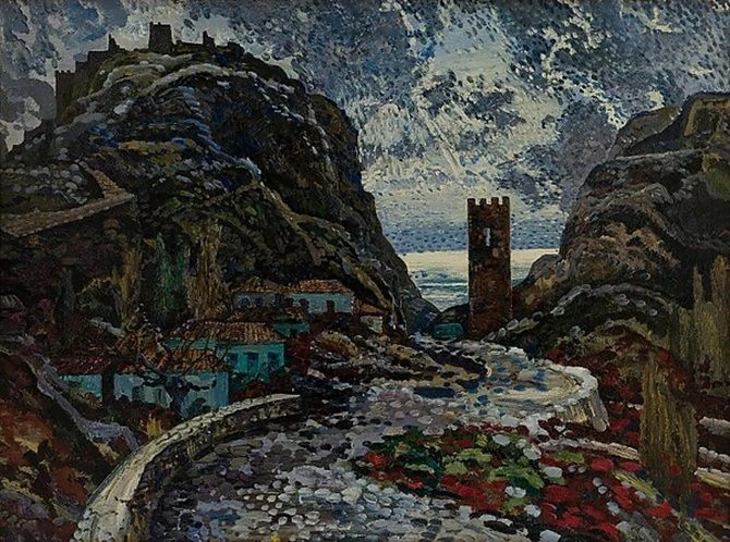 👆 Валентин Пурыгин. Воспоминание о Крыме. Судак. 1965. Холст, масло.  176 x 190. Самар...