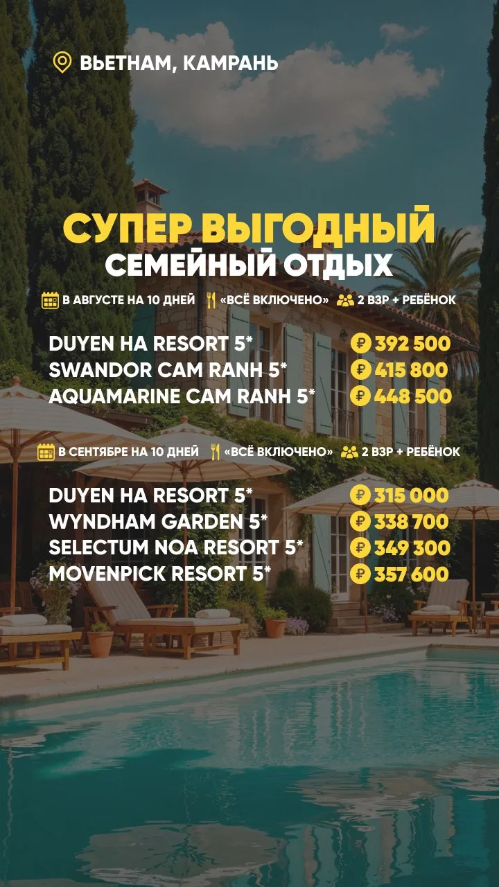 В свежих баннерах - сегодняшние находки от наших профи:

1. Турция до 250 000 р. на семью ✅✨✈️

2. С
