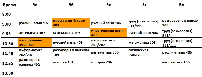 Расписание на 21 сентября (понедельник)