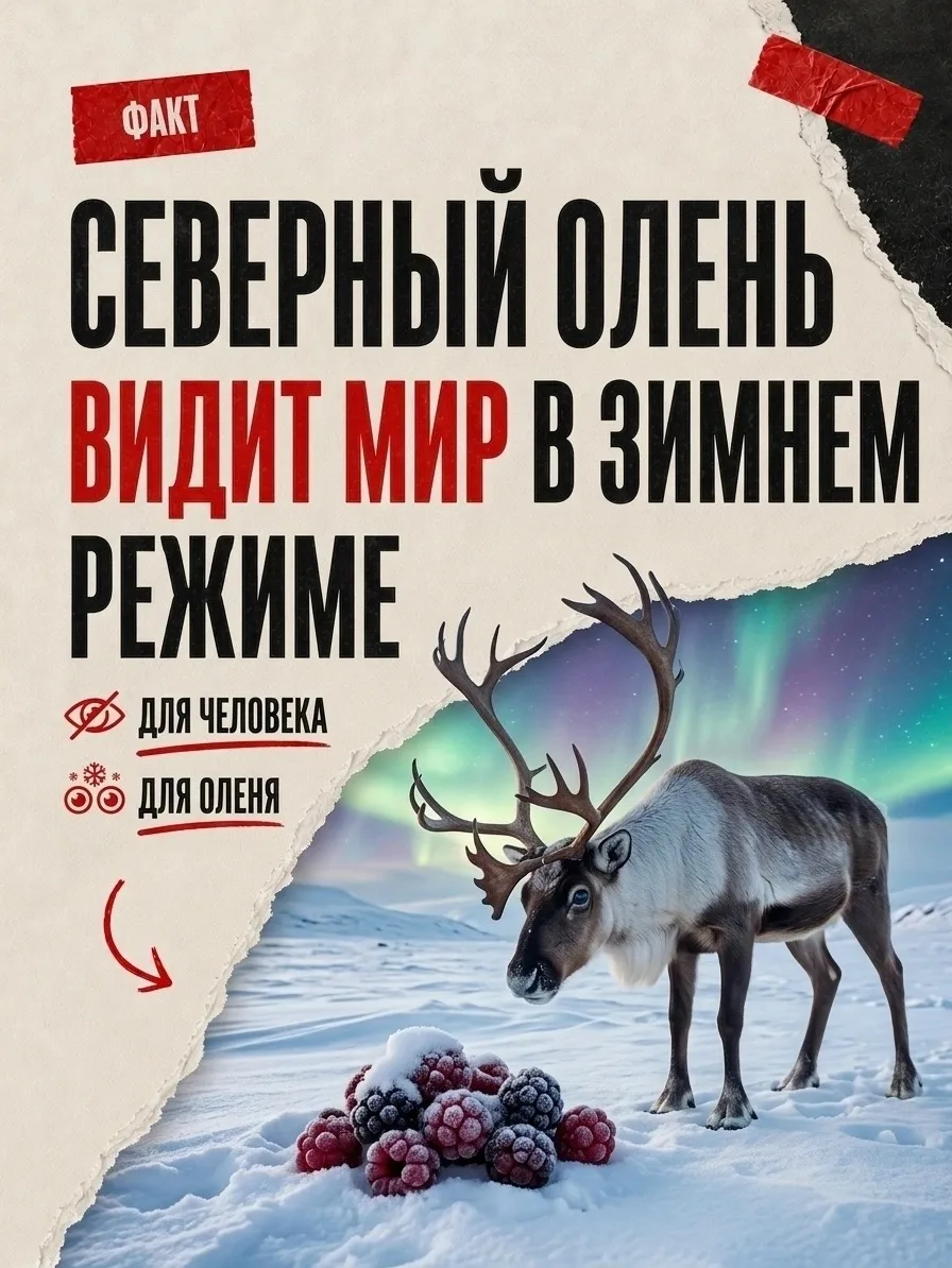 Северный олень не просто ходит по снегу с видом новогоднего сотрудника. У него глаза по...