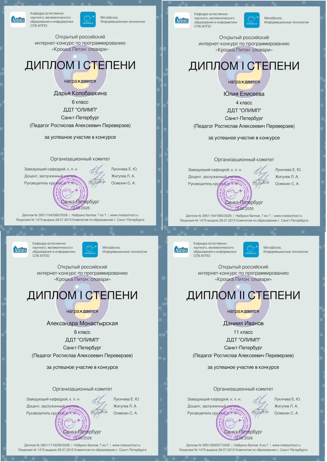 Победы объединения «Компьютерные игры и Python» в МетаШколе в номинации «Информационные технологии» 