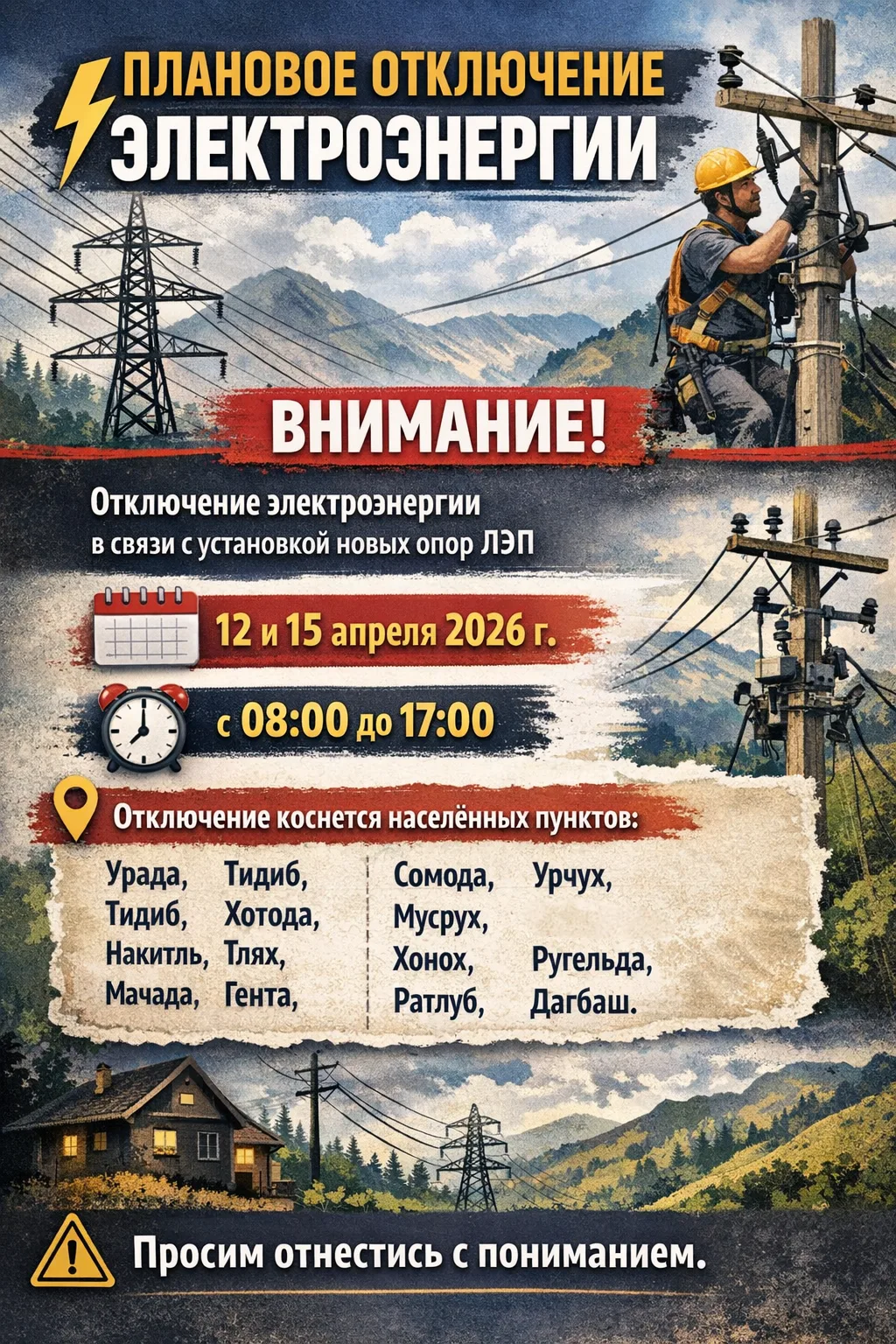 ❗❗Запланированное плановое отключение электроэнергии, назначенное на 12 апреля 2026 год...