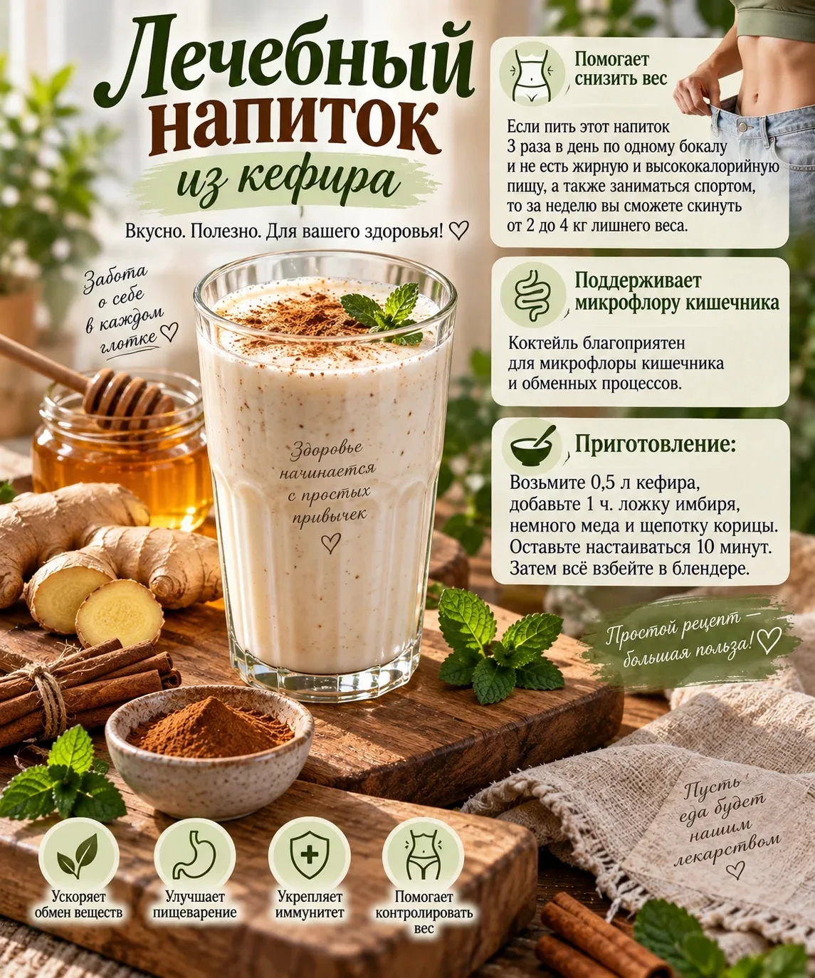 Кефирный коктейль для стройности и здоровья! 🥛✨