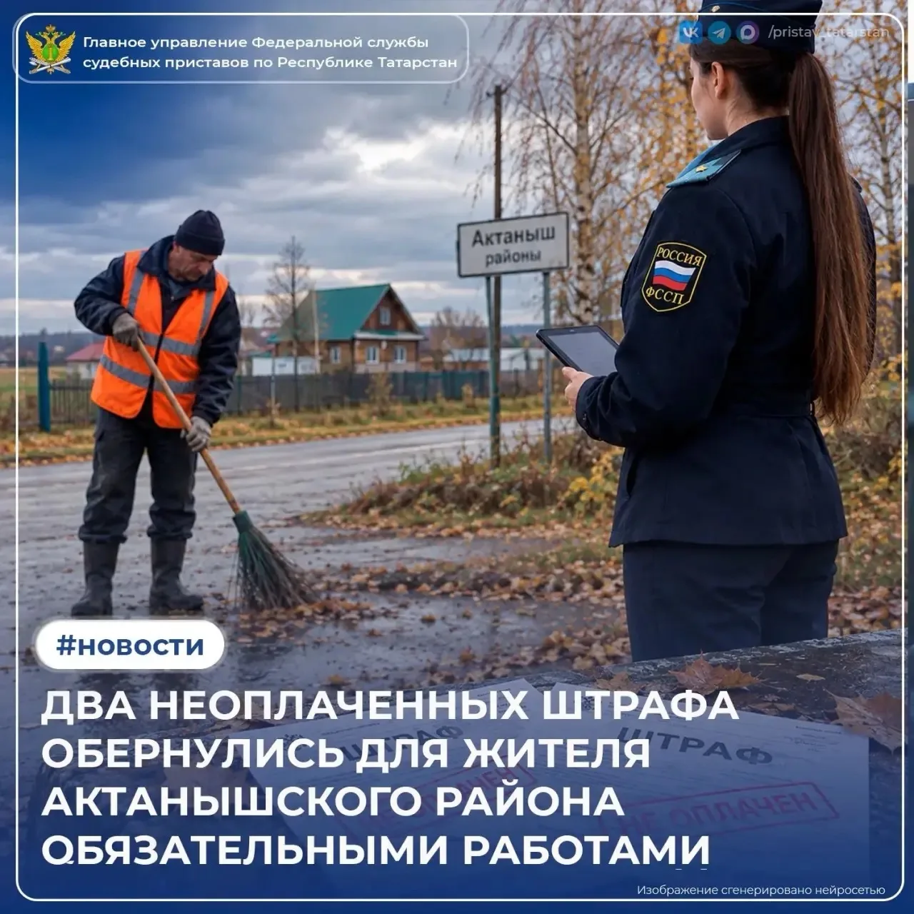 Два забытых штрафа обернулись для жителя Актанышского района уже не деньгами, а обязате...