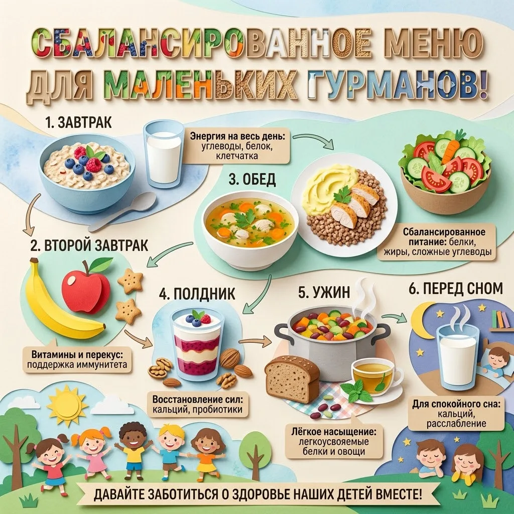Примерное сбалансированное меню на день для дошкольников 🍓🫐🍇