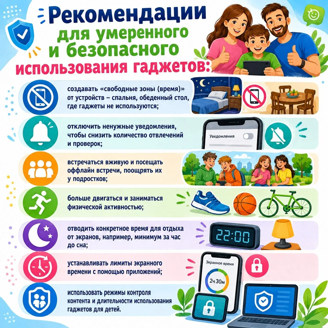Рекомендации для умеренного и безопасного использования гаджетов: