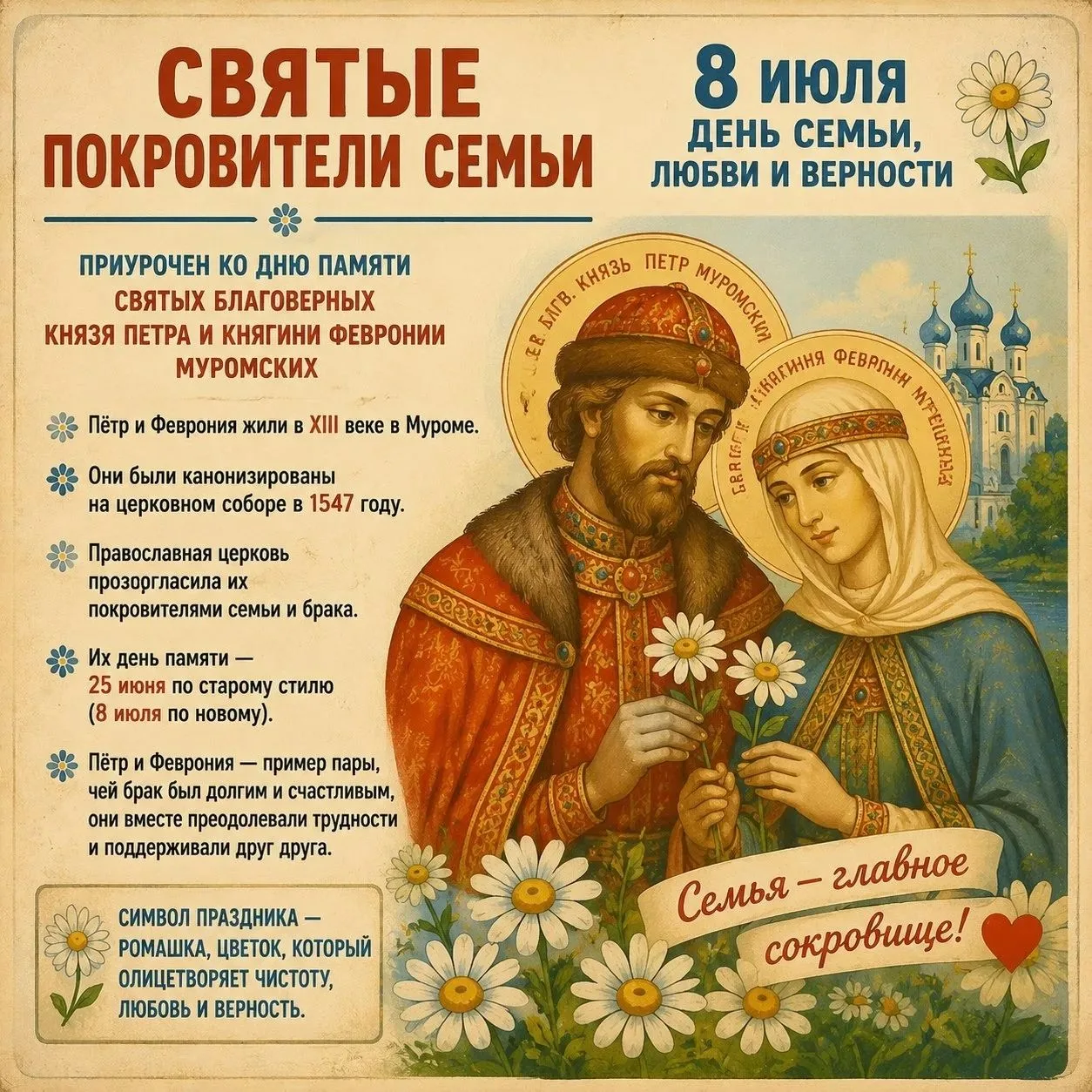 🌼 Дорогие папы и мамы! Поздравляем Вас с  Днём семьи, любви и верности!🌼
Сегодня особенный день — 