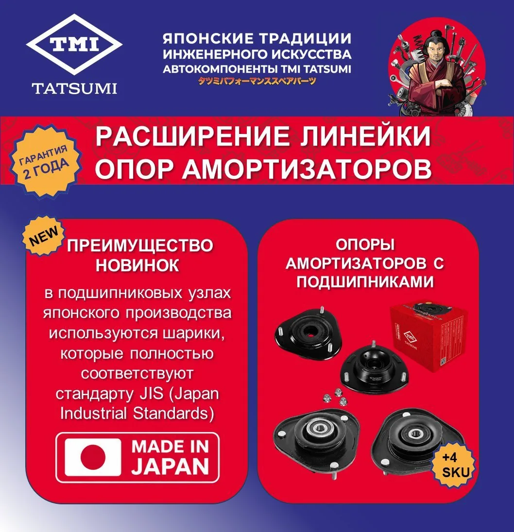 Расширение линейки опор амортизаторов с подшипниками TMI TATSUMI: надёжность для каждой...