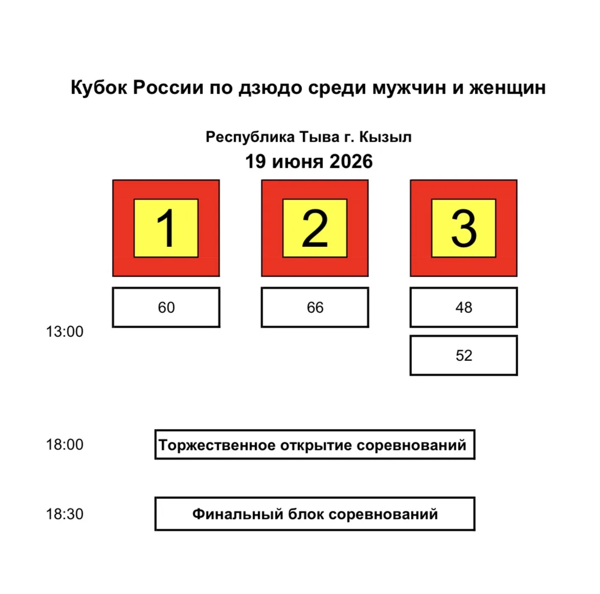 📹ОНЛАЙН-ТРАНСЛЯЦИЯ
Кубок России по дзюдо, день 1
г. Кызыл, 19.06.2026

Начало - 09:00 (МСК), финаль