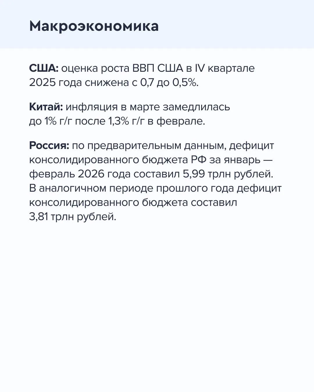 ➡️ Что происходит на рынке  Сегодня, 10 апреля  🔹 По предварительным данным, дефицит консолидированн