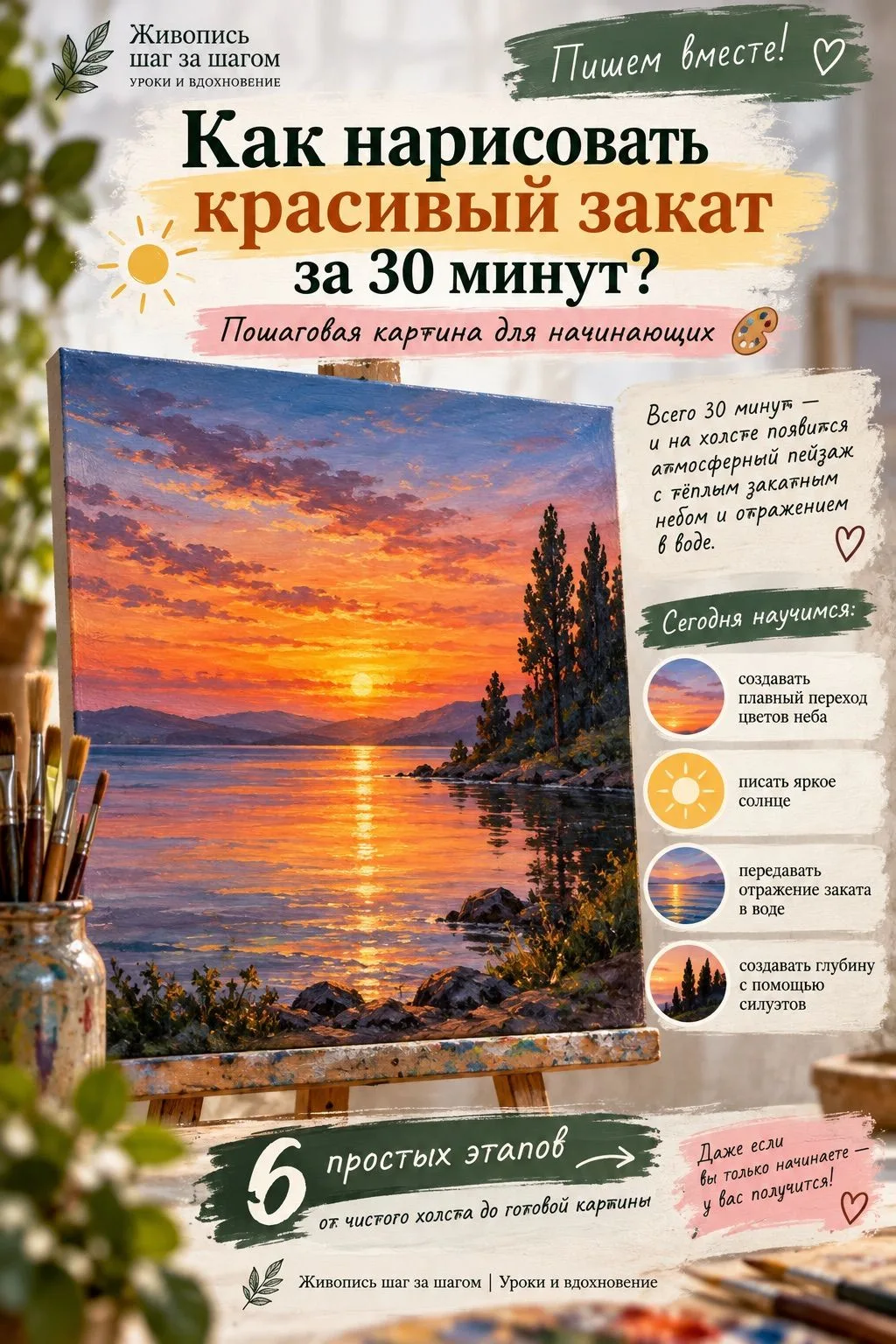 🌅 Как нарисовать красивый закат за 30 минут 🎨