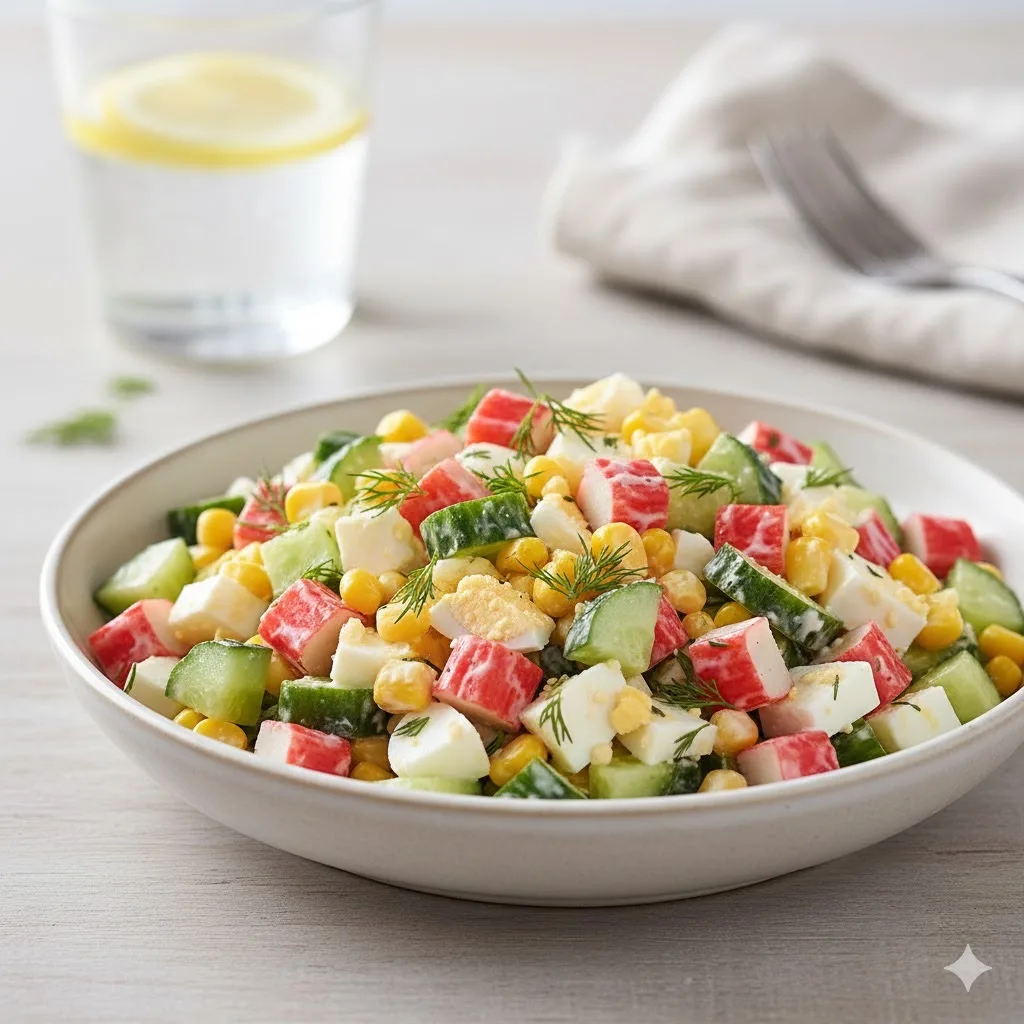 🥗Салат «Изумрудный краб»🥗 
⏱10 минут | 115 ккал(100 г)

🛒Что нужно: 
🦀Крабовые палочки — 200 г 
