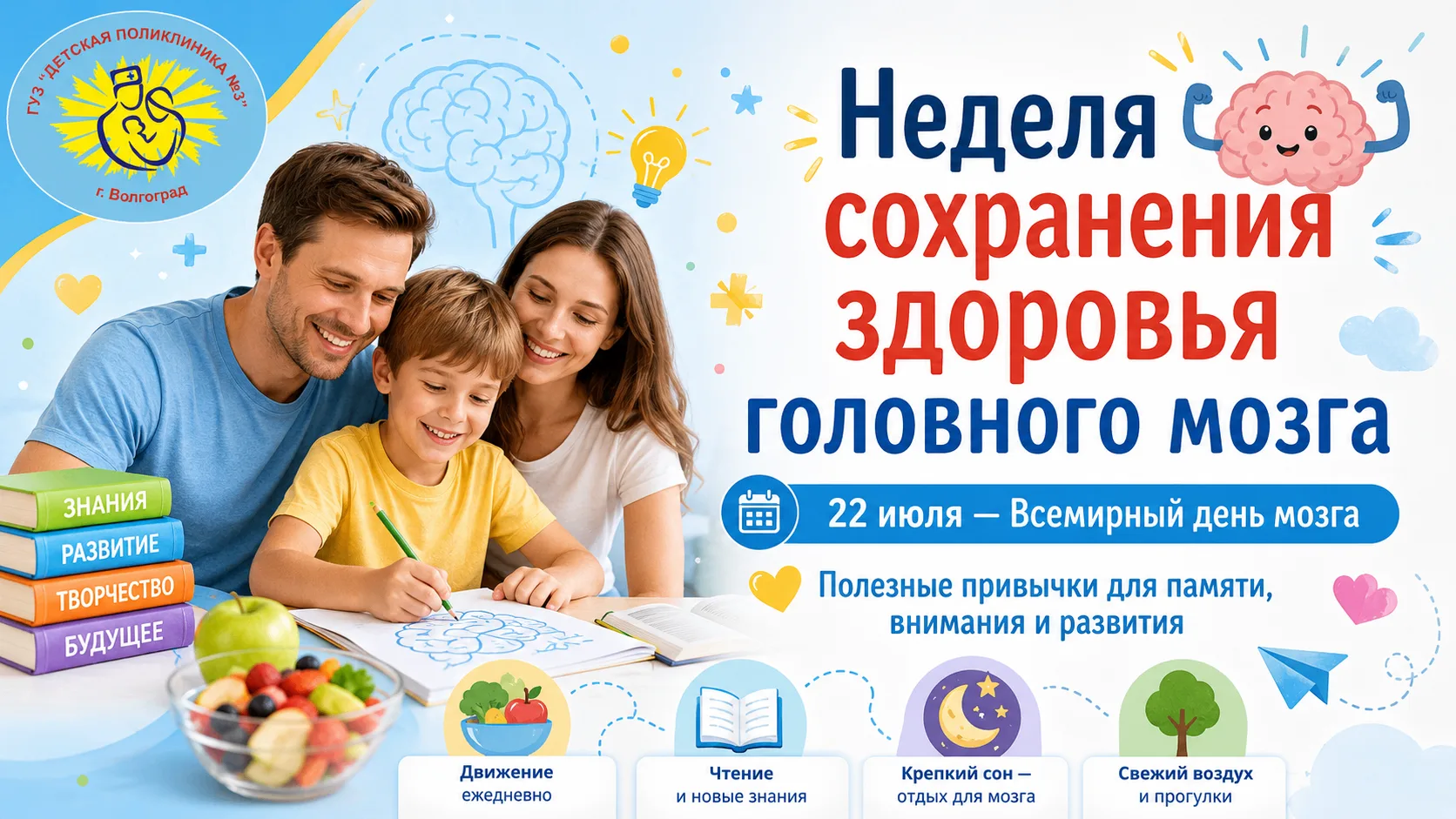 Добрый день, дорогие друзья! 🧠💚 
Сегодня начинается Неделя сохранения здоровья головного мозга, ко
