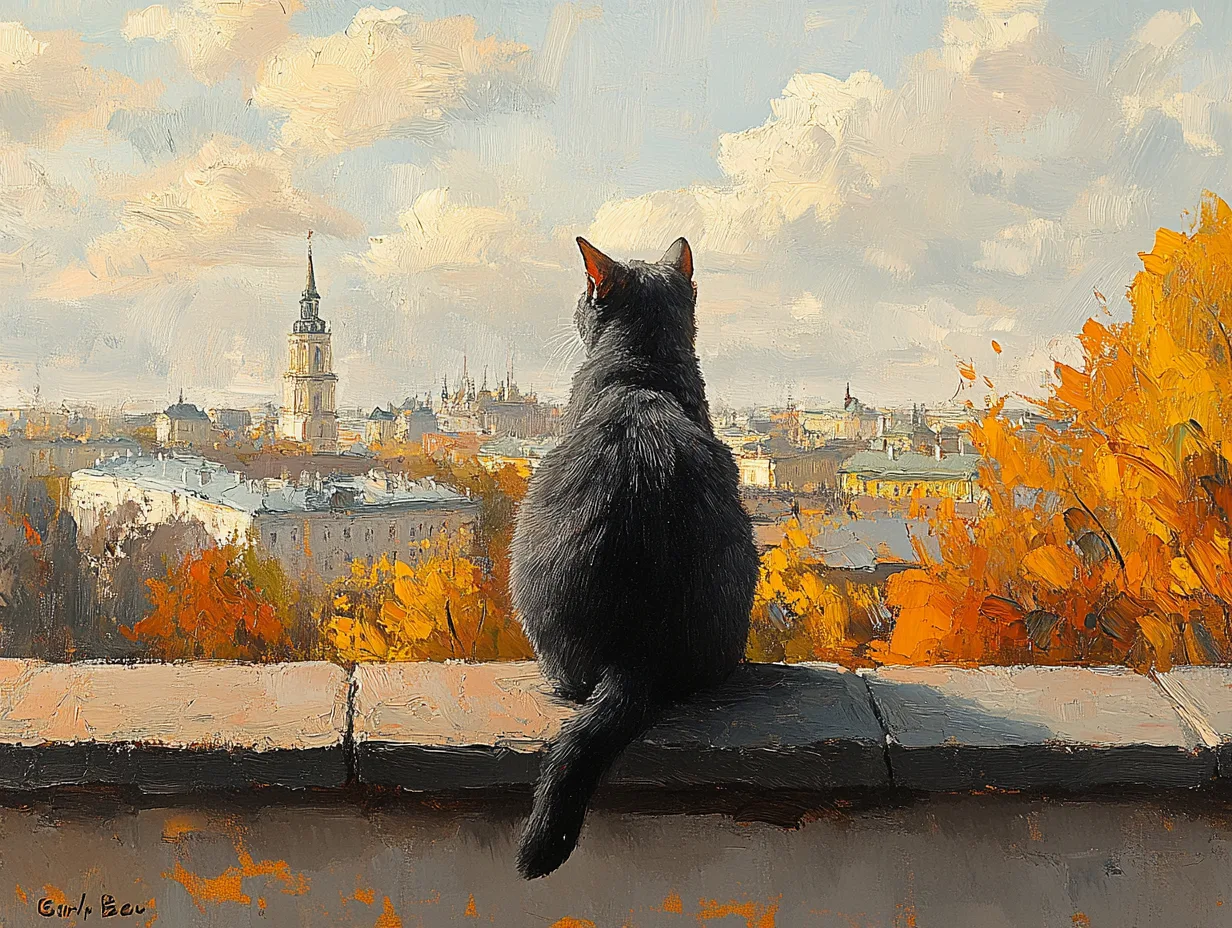 🐈‍⬛ Город под присмотром – пишем осенний городской пейзаж с котом