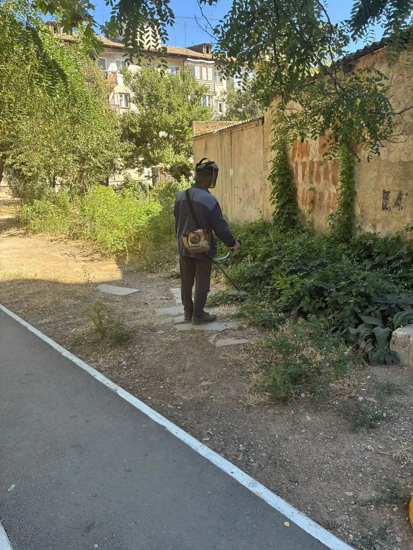 Покос травы на придомовой территории 21.08.26г. МКД № 45 по ул.Интернациональная