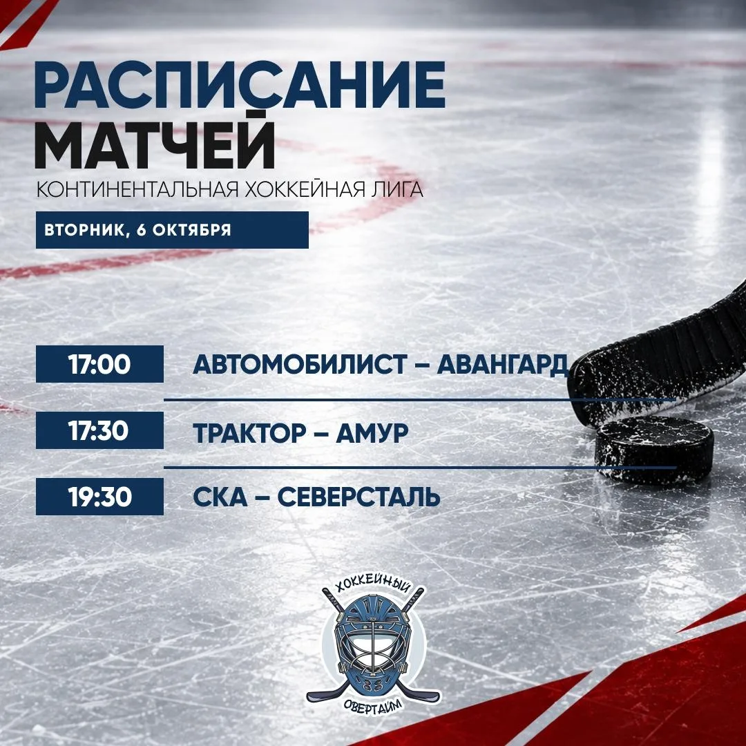 Расписание матчей КХЛ на сегодня