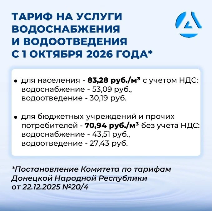 💧С 1 октября в ДНР меняются тарифы и нормативы потребления по холодному водоснабжению ...