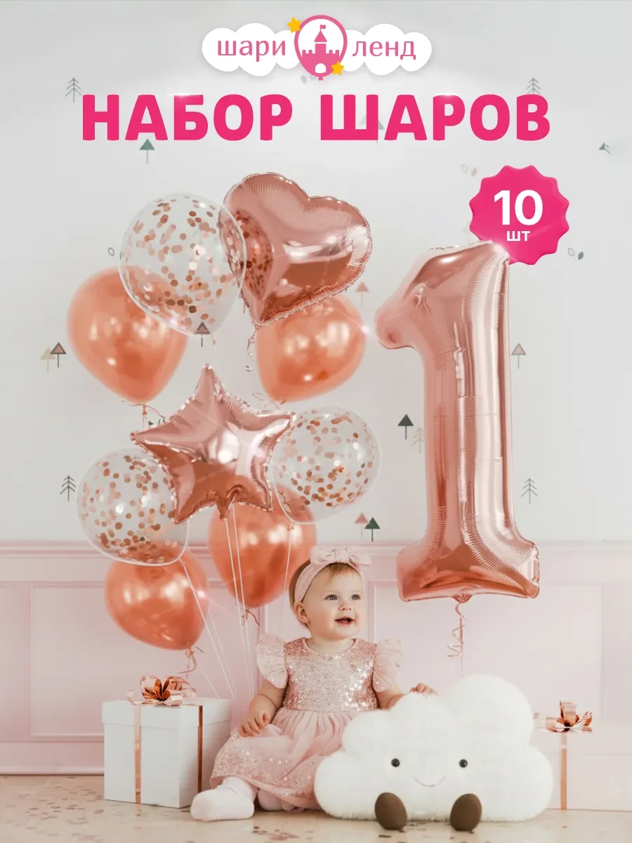⚡️ Шарики воздушные фольгированная цифра 1 на годик, ШариЛенд