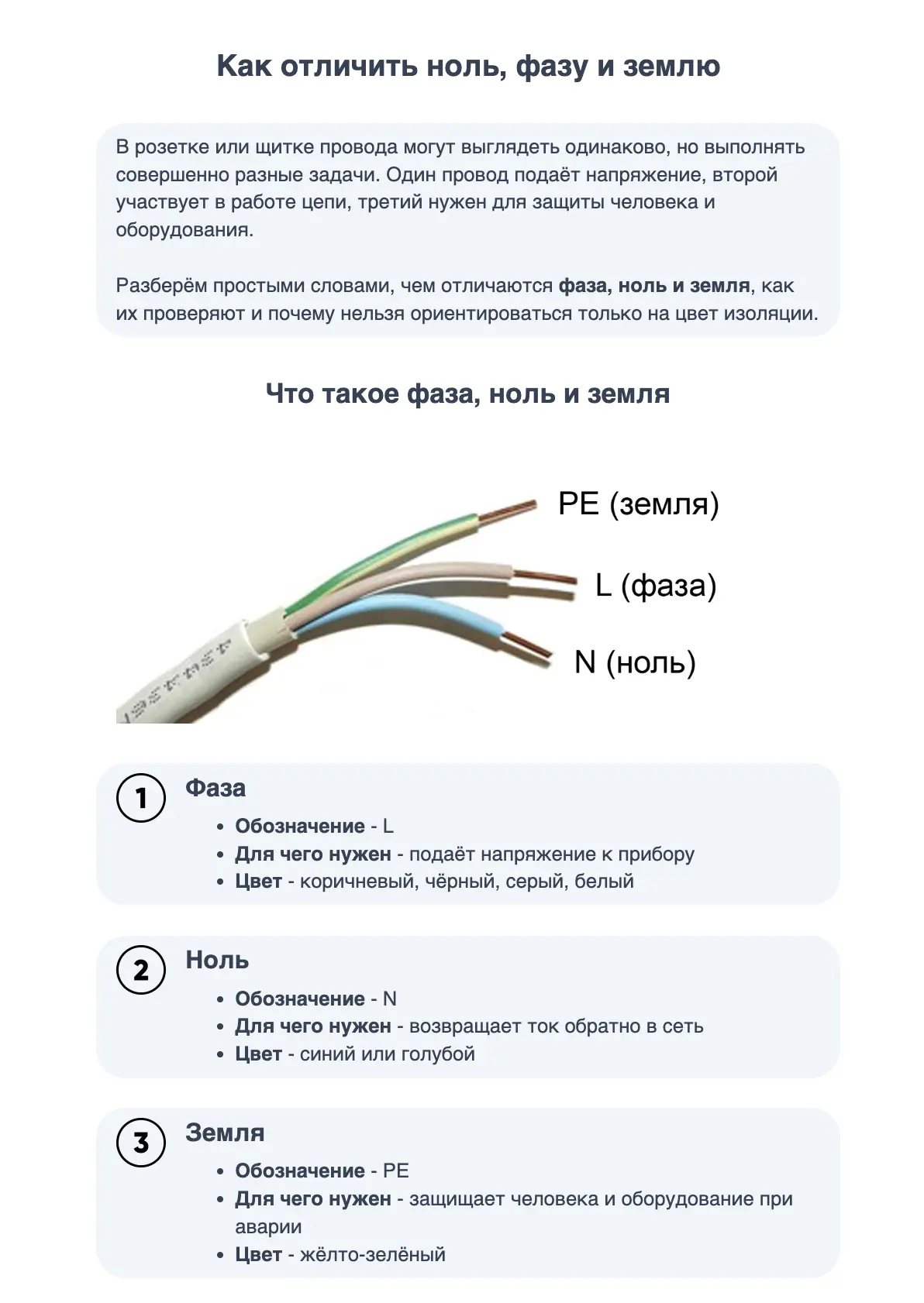 ⚡️Как отличить ноль, фазу и землю⚡️

В розетке или щитке провода могут выглядеть одинаково, но выпол