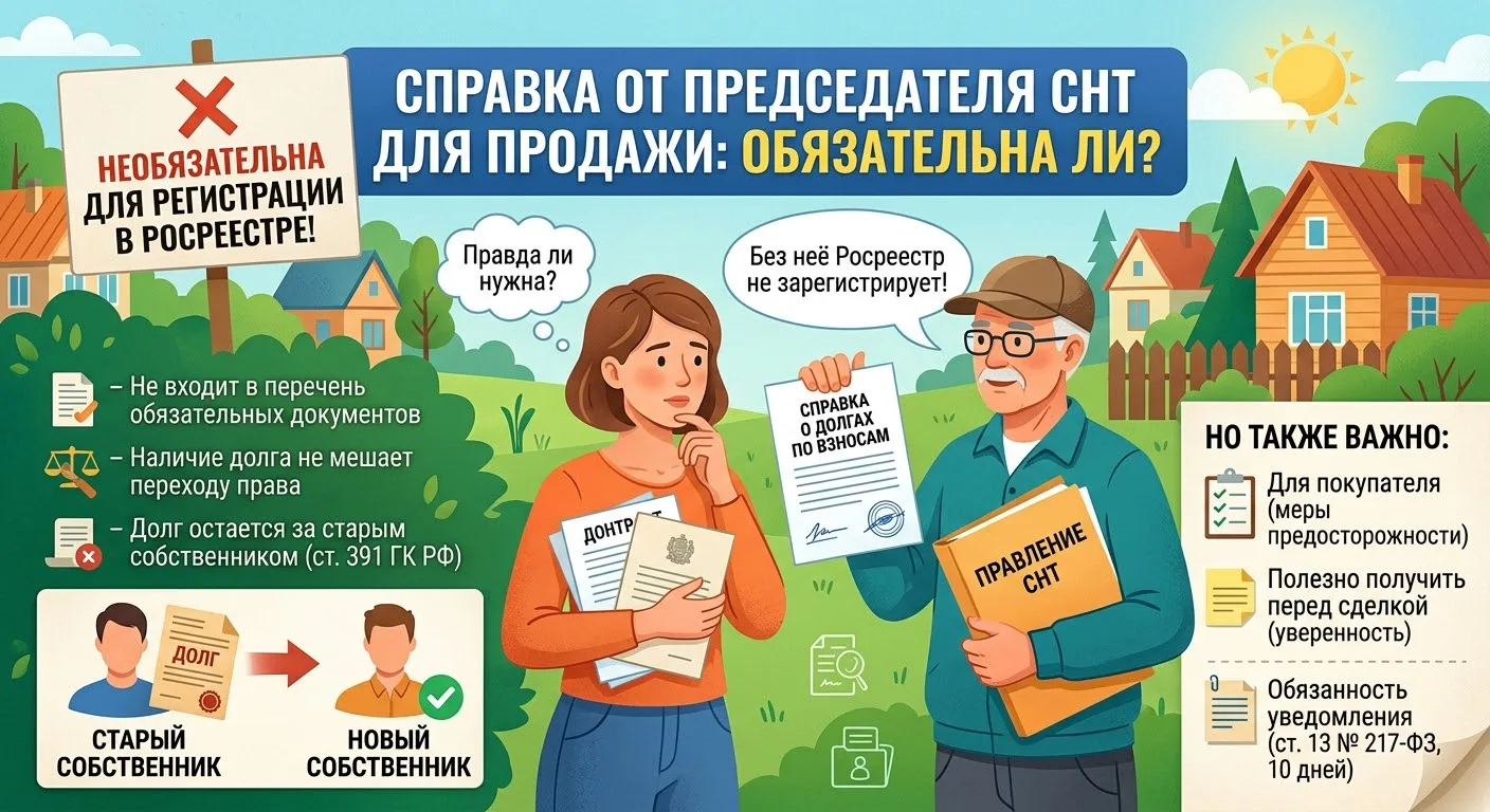 √243. Справка от председателя для продажи участка: обязательна ли она и может ли её отс...
